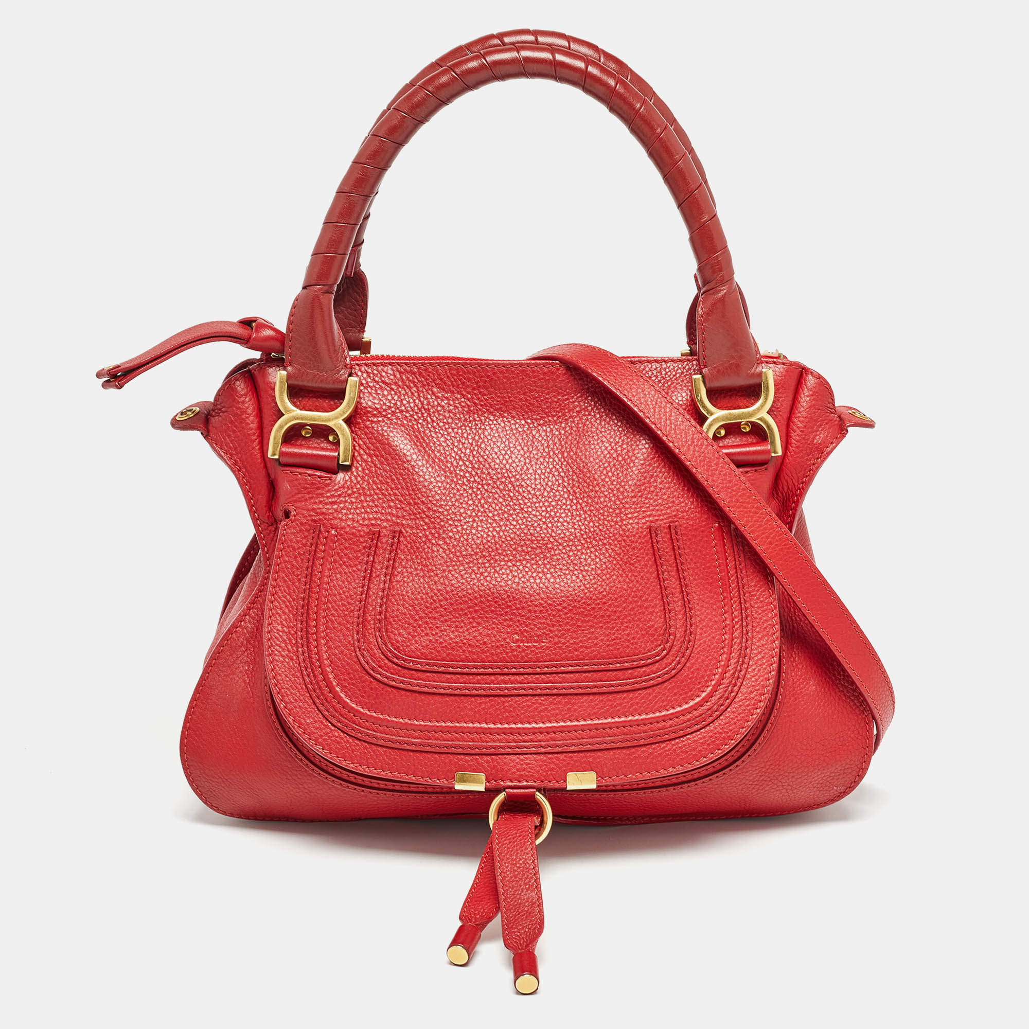 Pre Owned Chloe Red Leather Medium Marcie Shoulder Bag