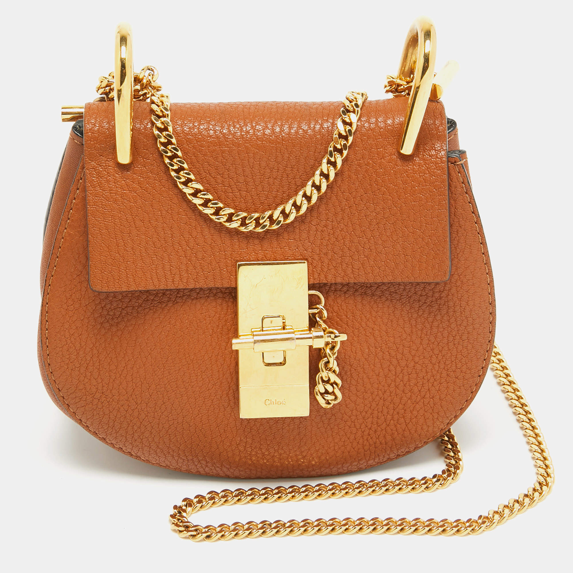 Pre Owned Chloe Brown Leather Mini Drew Shoulder Bag