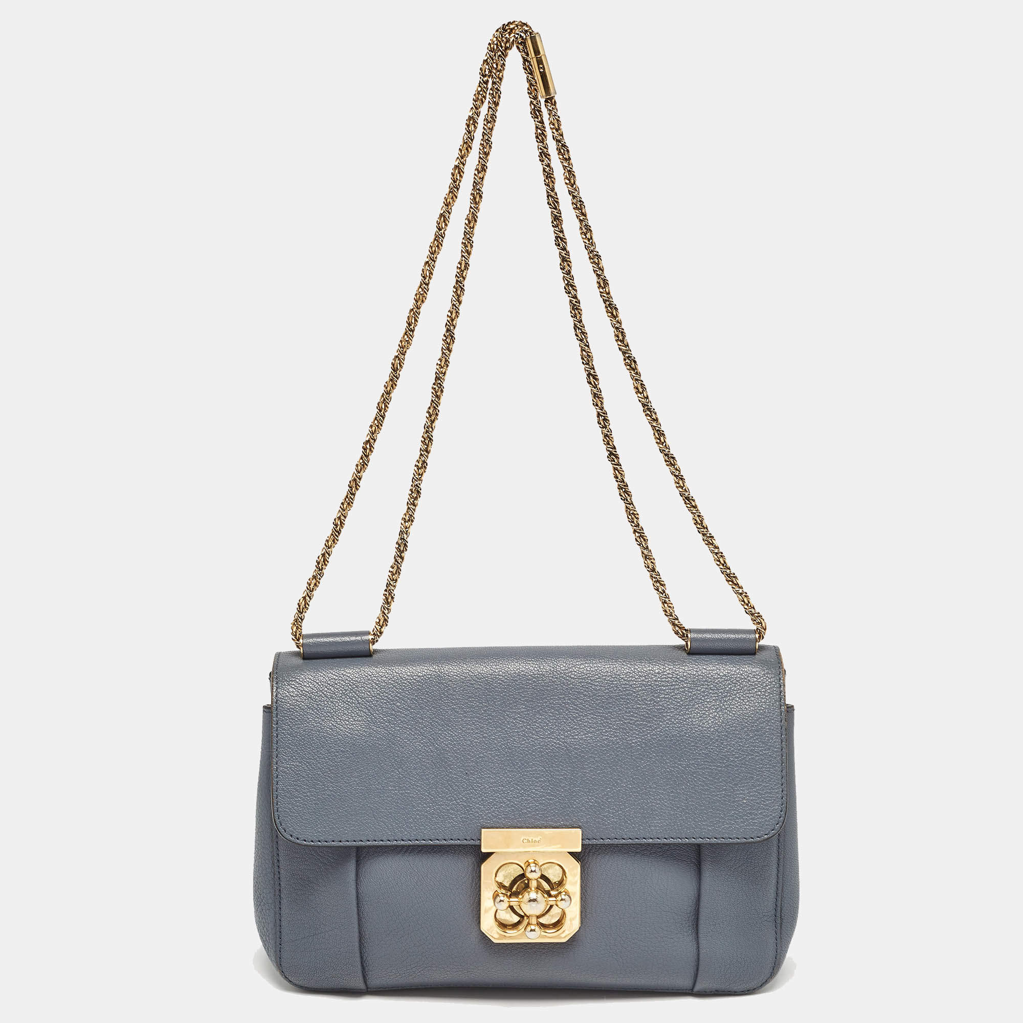 Pre Owned Chloe Ash Blue Leather Medium Elsie Shoulder Bag