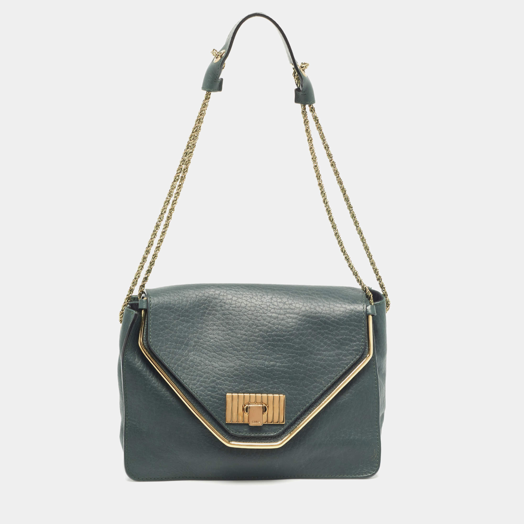 Pre Owned Chloe Dark Green Leather Medium Sally Shoulder Bag
