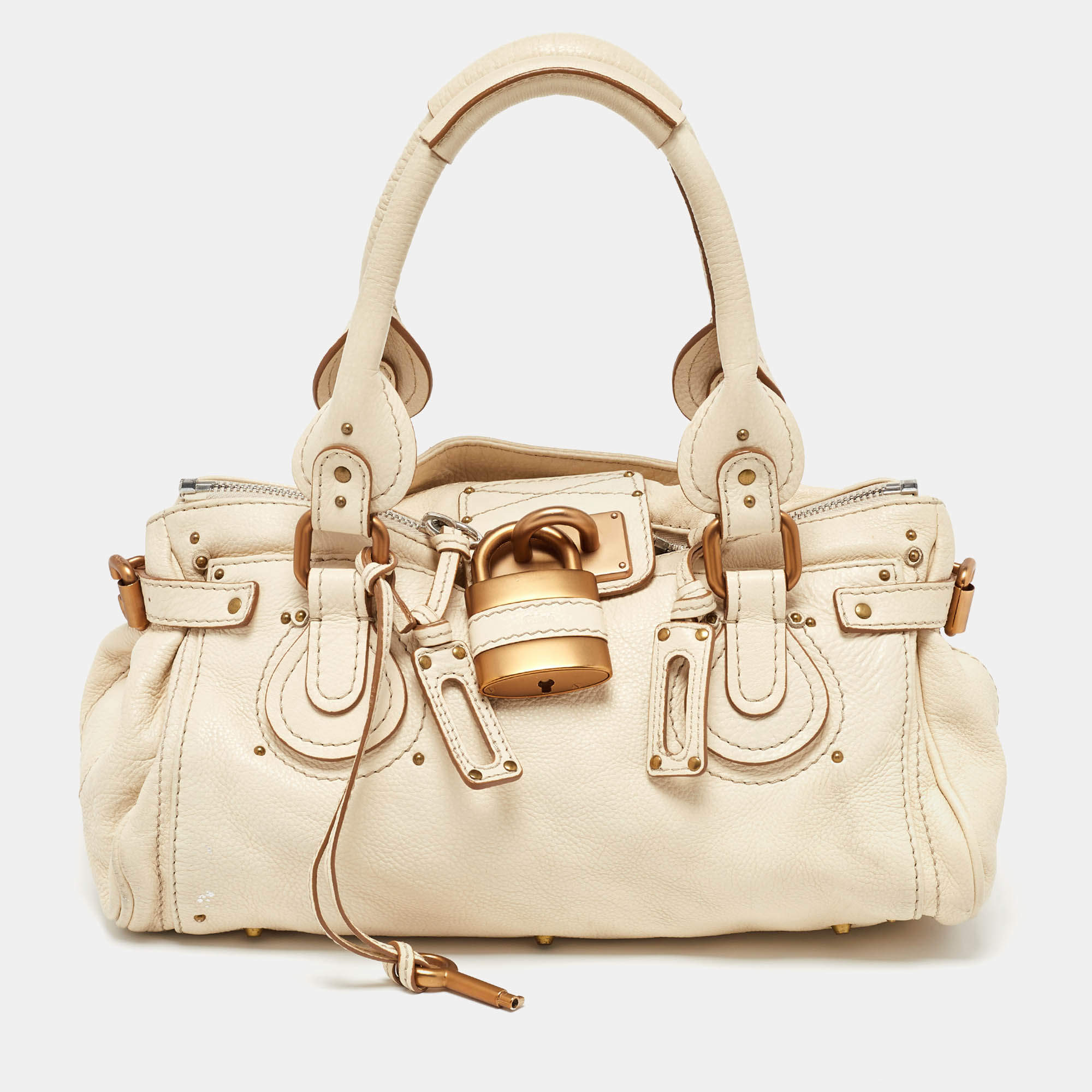 Pre Owned Chloe Cream Leather Medium Paddington Satchel
