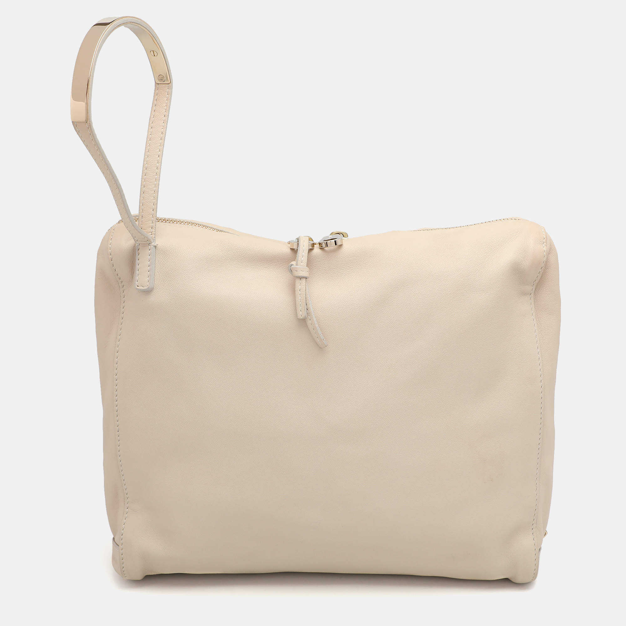 Pre Owned Chloe Beige Leather Bracelet Cosmetic Pouch