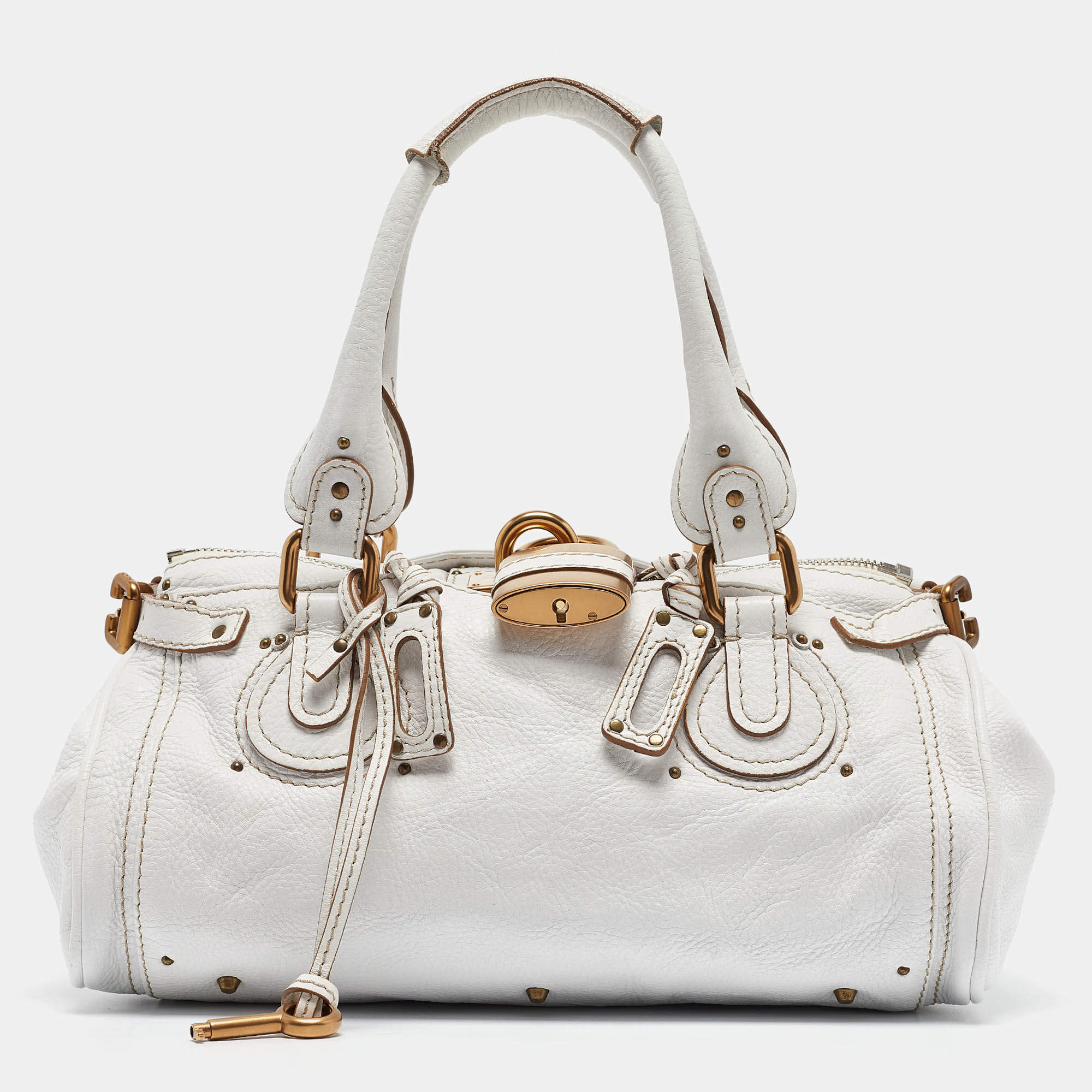 Pre Owned Chloe White Leather Medium Paddington Satchel