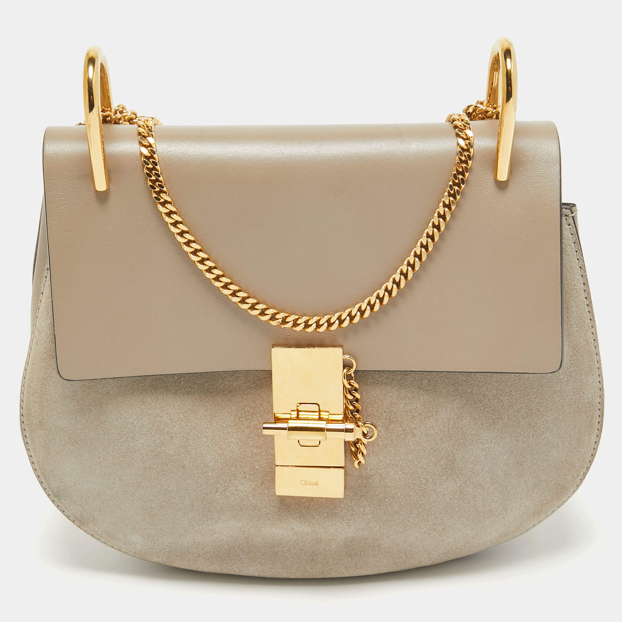 Pre Owned Chloe Grey Leather and Suede Medium Drew Shoulder Bag
