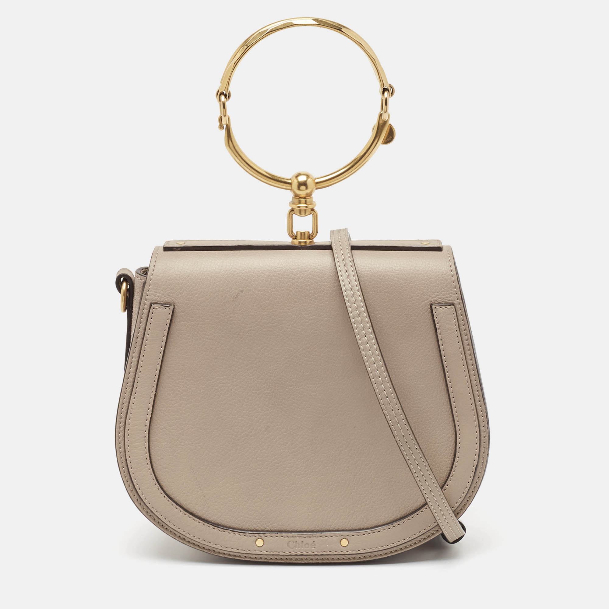 Chloe Beige Leather and Suede Medium Nile Bracelet Top Handle Bag