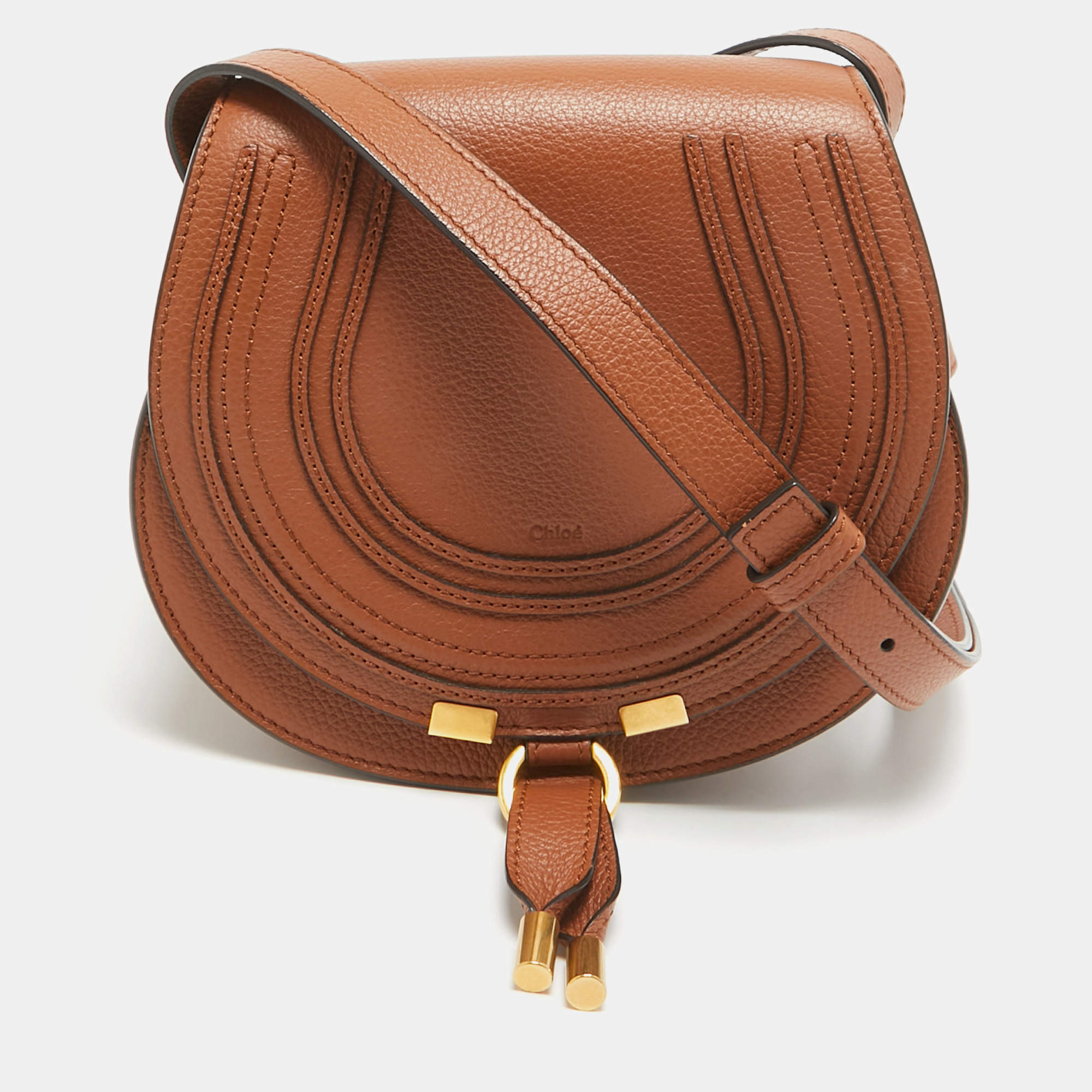 مملوكة مسبقًا Chloe Brown Leather Small Marcie Saddle Crossbody Bag