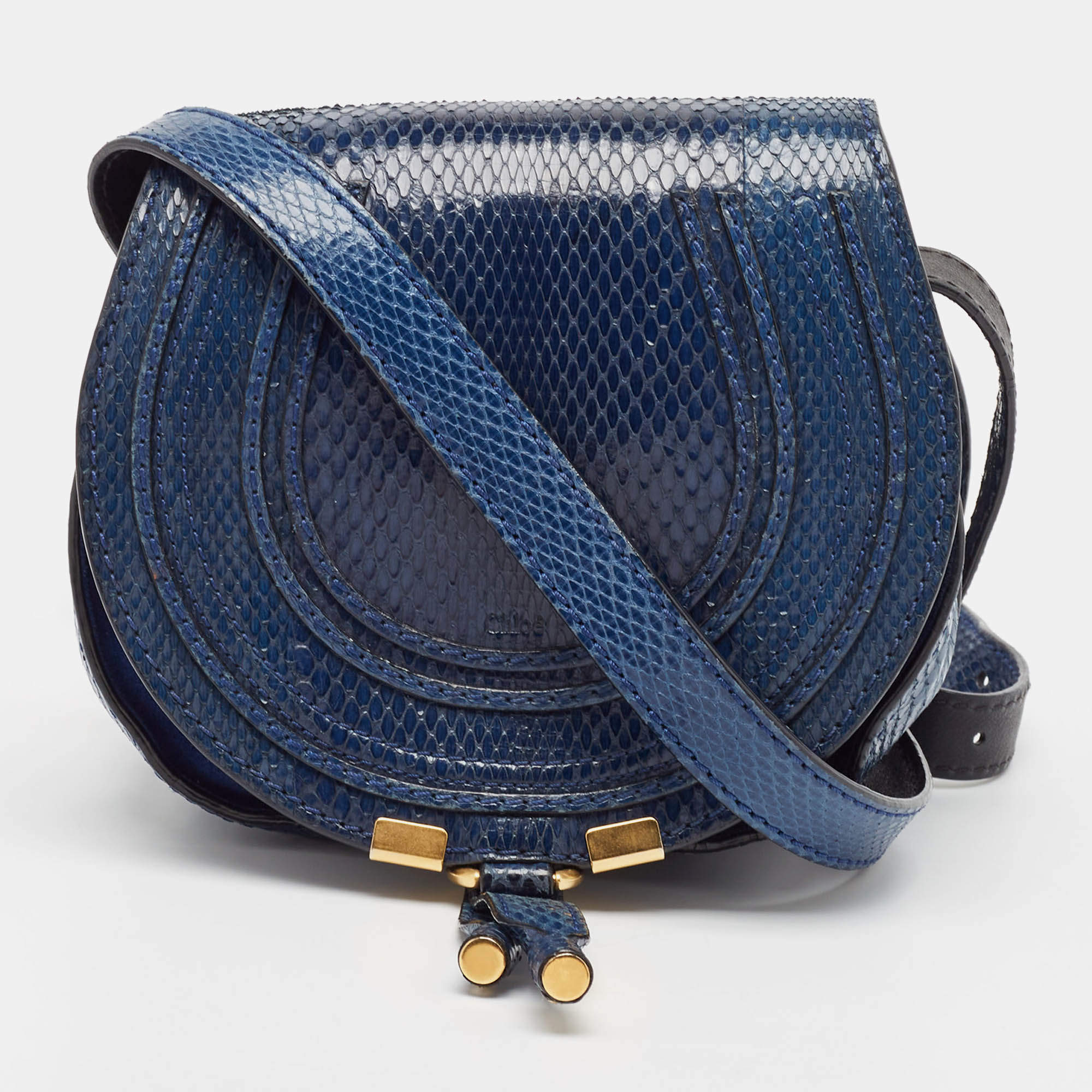 Chloe Navy Blue Suede and Snakeskin Mini Marcie Crossbody Bag