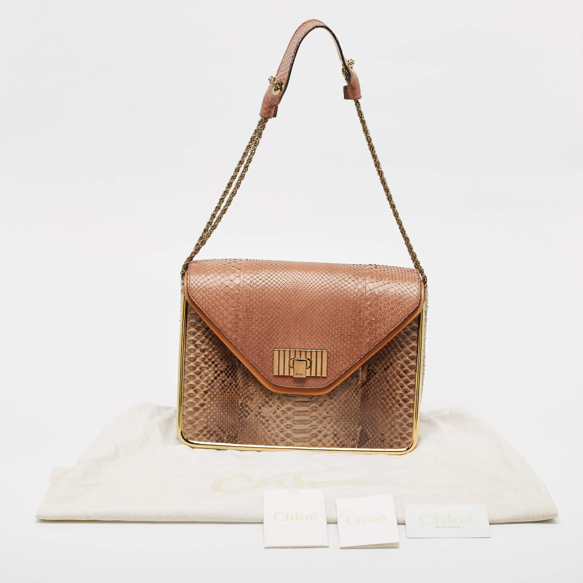 Pre Owned Chloe Tricolor Python Medium Sally Shoulder Bag