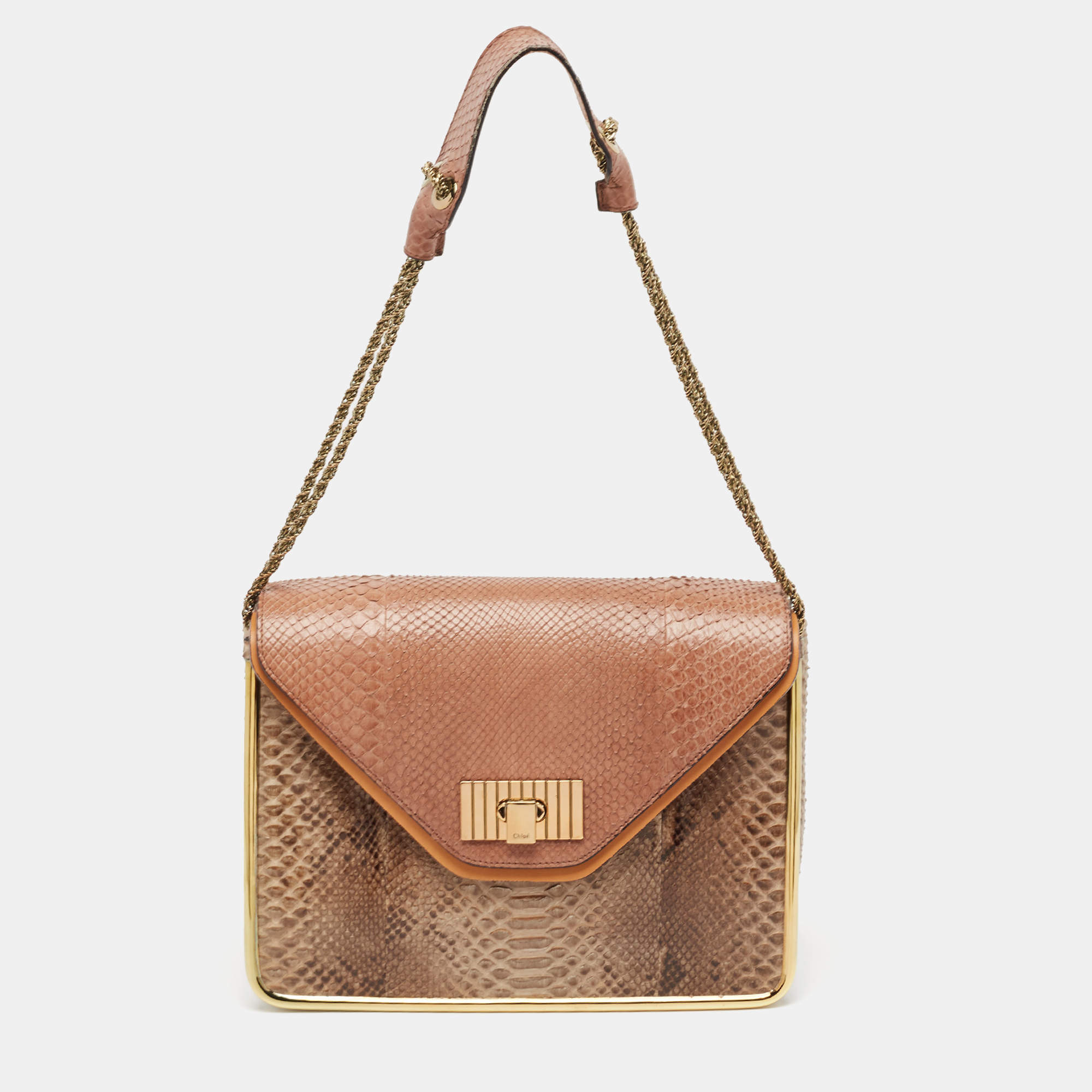 Pre Owned Chloe Tricolor Python Medium Sally Shoulder Bag