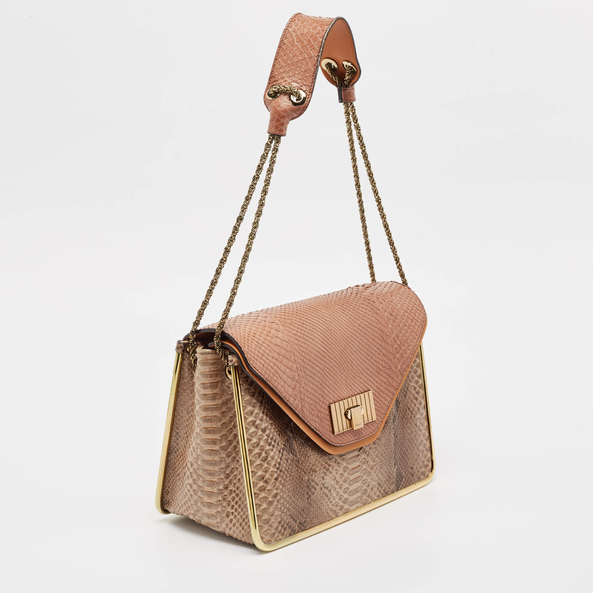 Pre Owned Chloe Tricolor Python Medium Sally Shoulder Bag