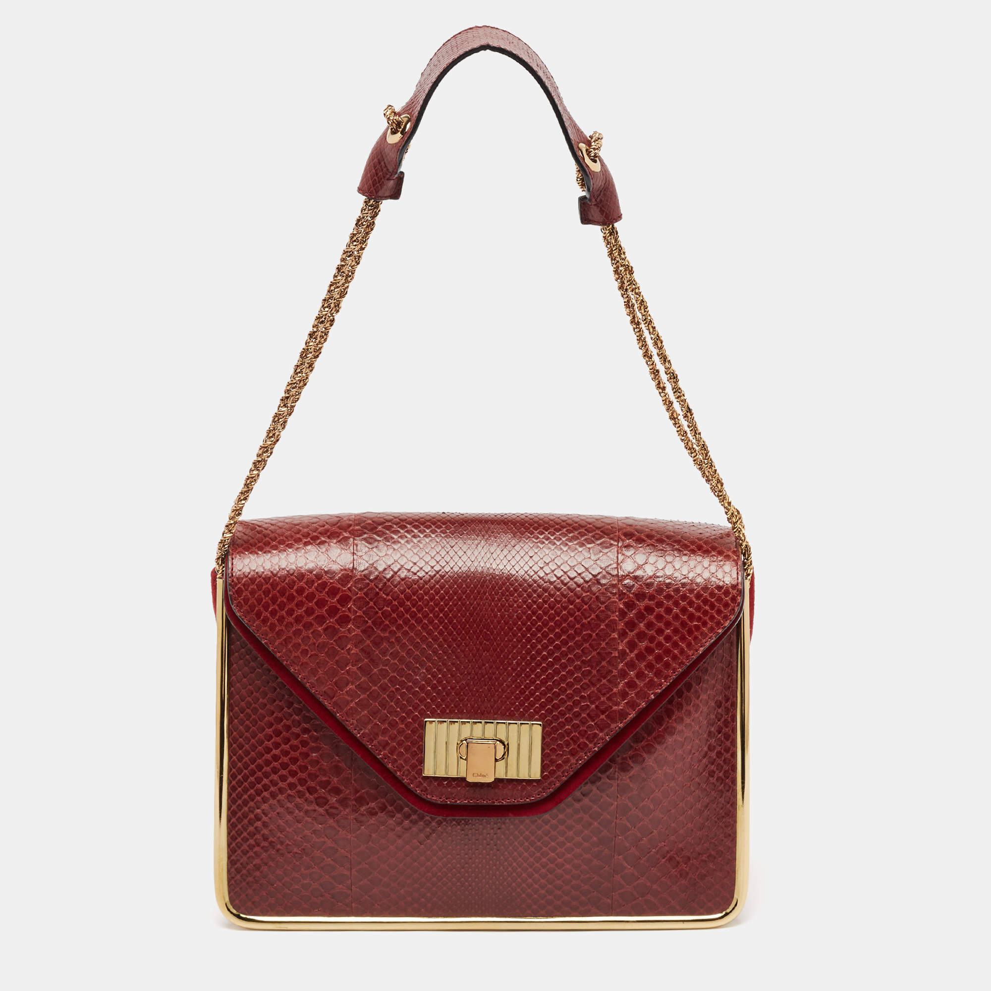 Pre Owned Chloe Red Python Medium Sally Shoulder Bag