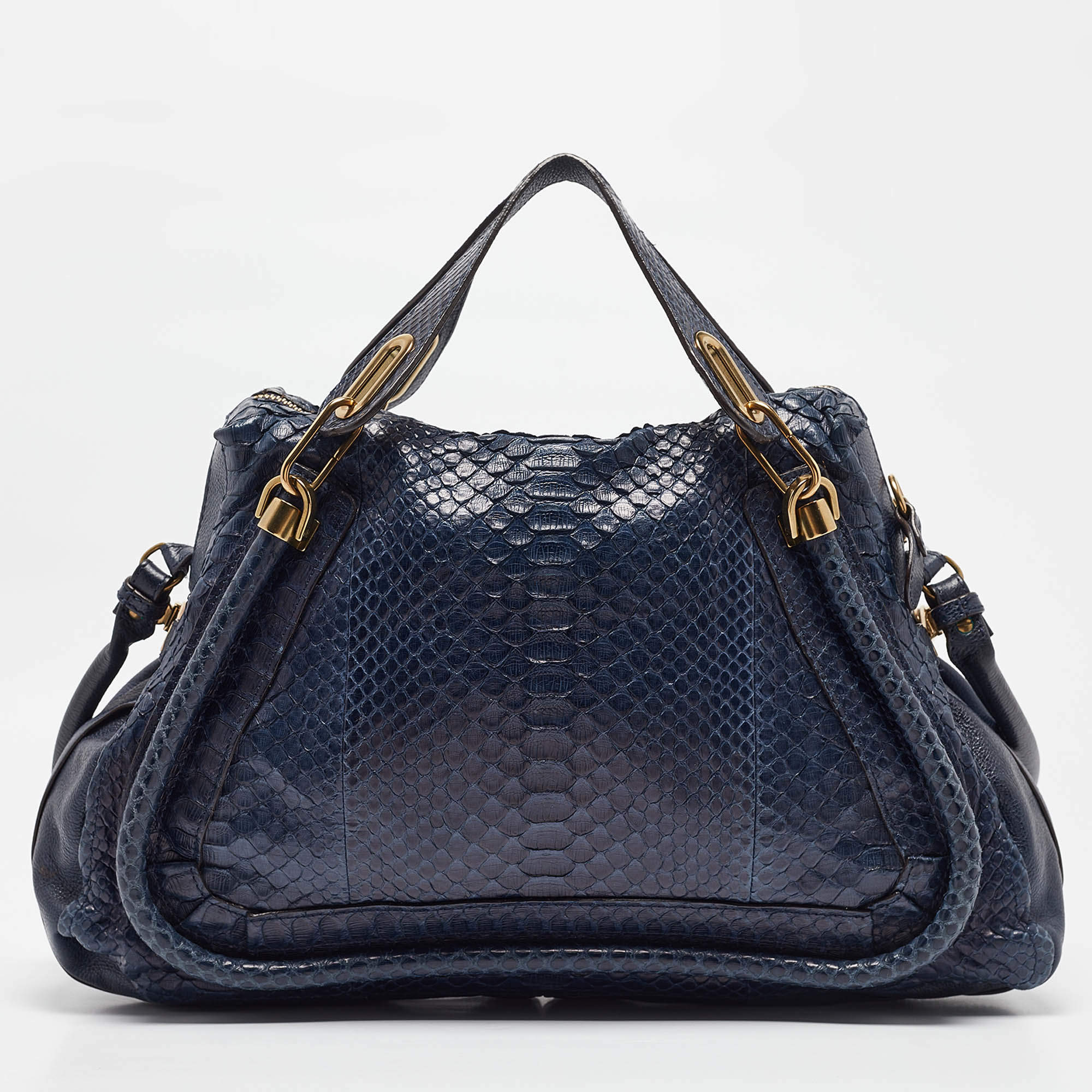 Chloe Dark Blue Python and Leather Large Paraty Shoulder Bag