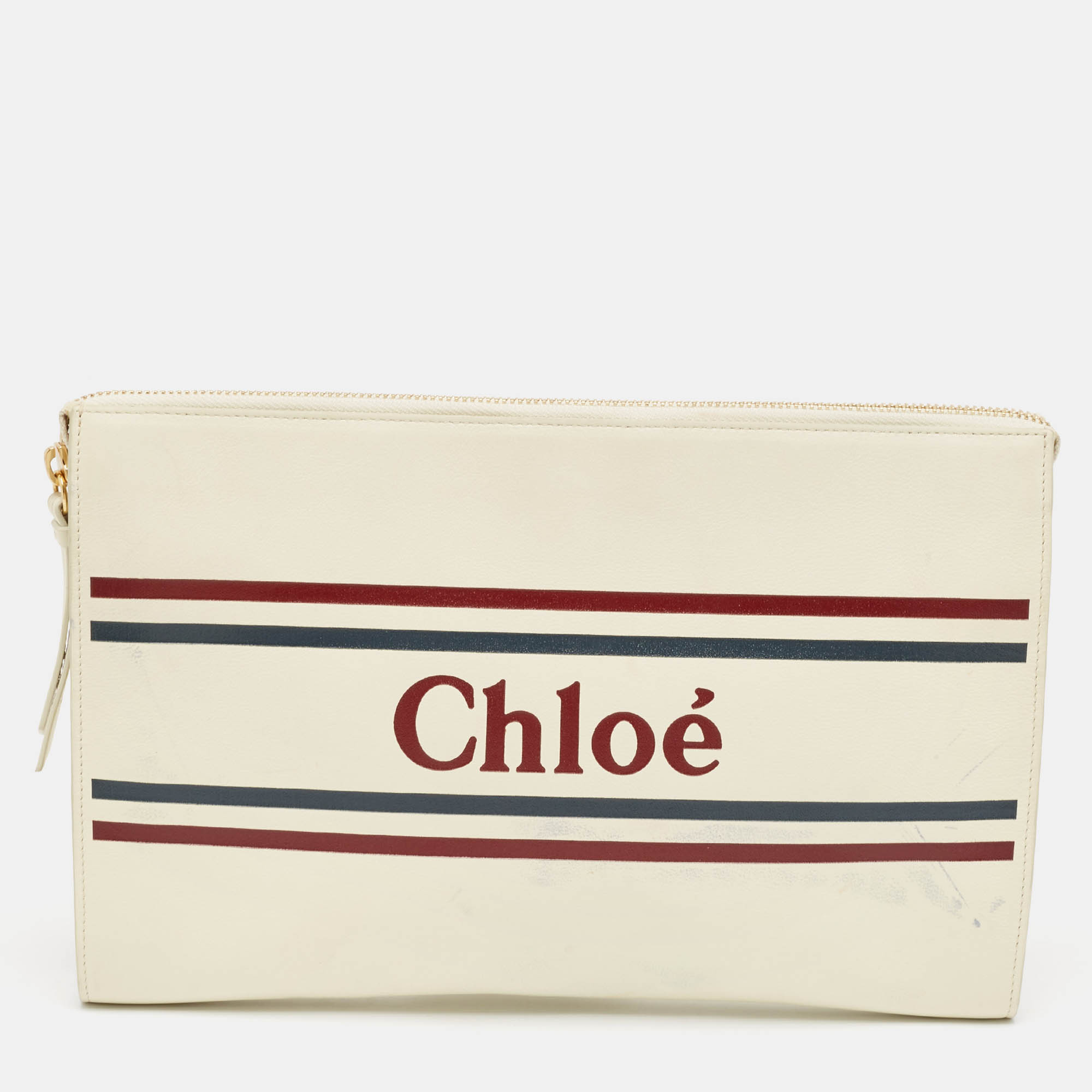 Chloe Off White Leather Vick Zip Pouch