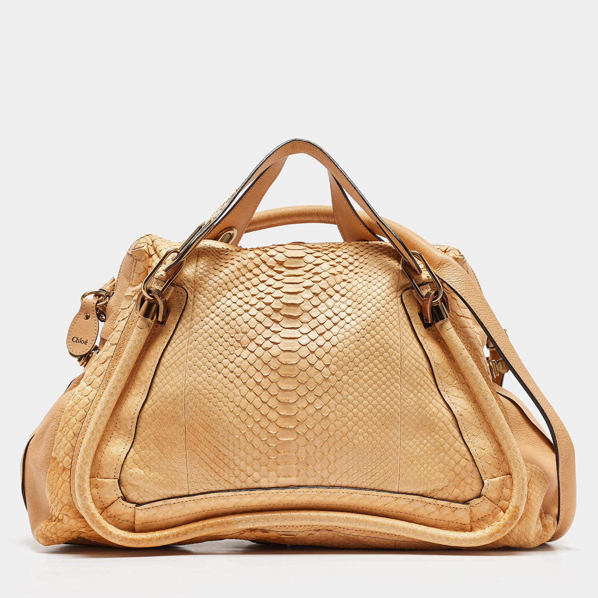 Pre Owned Chloe Yellow Snakeskin and Leather Large Paraty Satchel