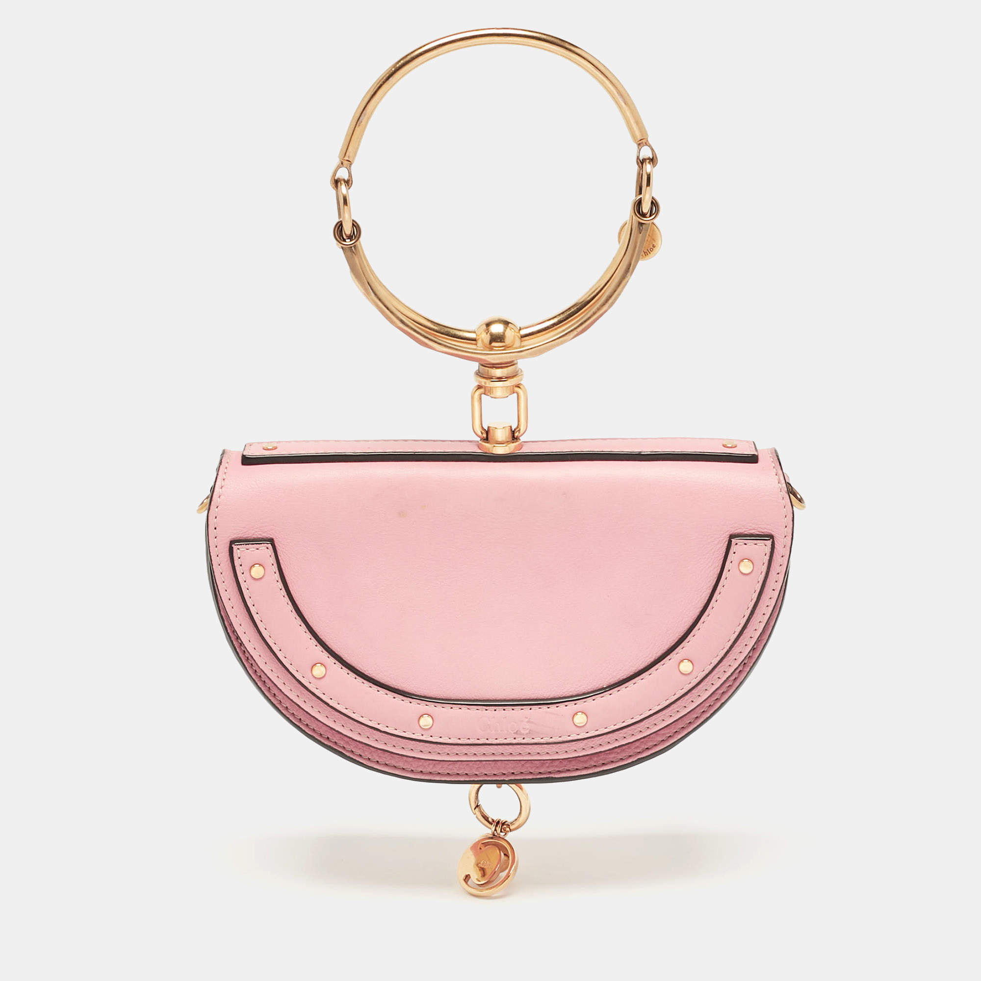 Chloe Pink Leather Small Nile Bracelet Minaudiere Crossbody Bag