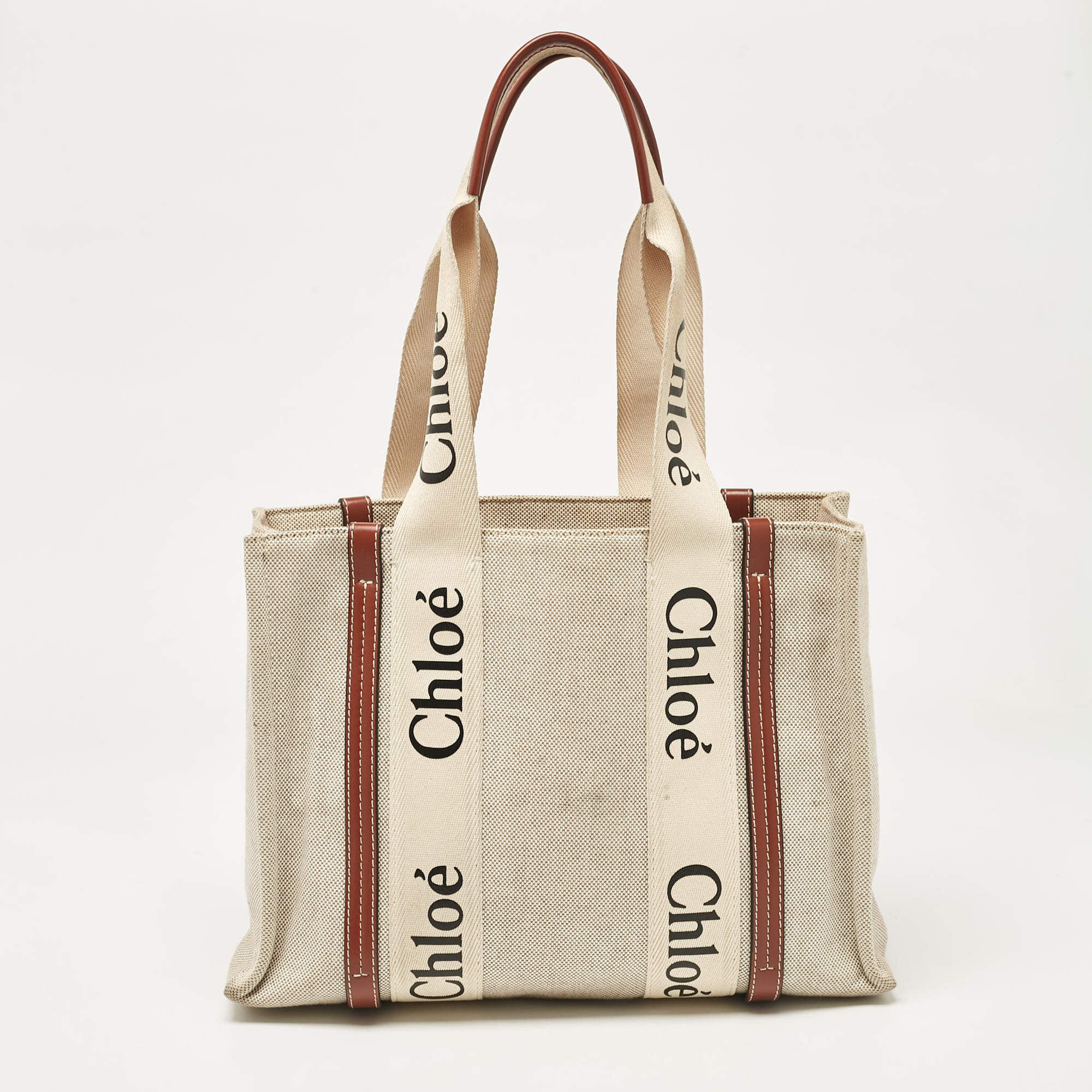 Chloe Beige Canvas and Leather Medium Woody Tote