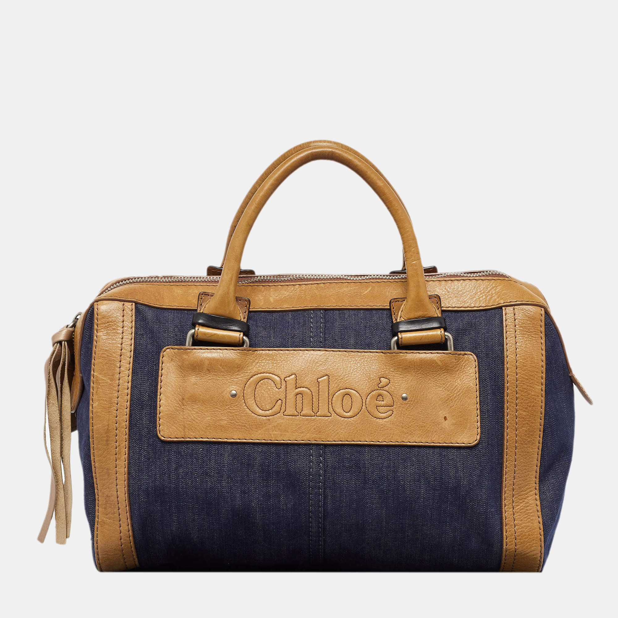 Chloe Blue/Brown Denim and Leather Zip Satchel