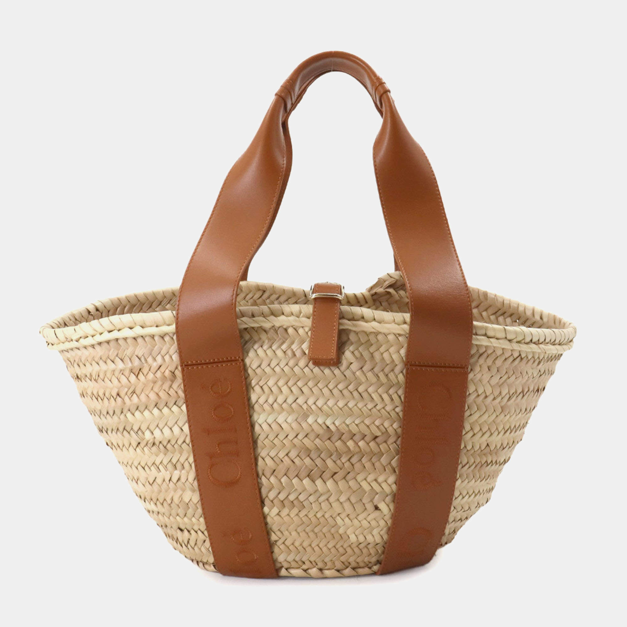 Chloe Raffia Leather Caramel Sense Medium Basket Hand Bag