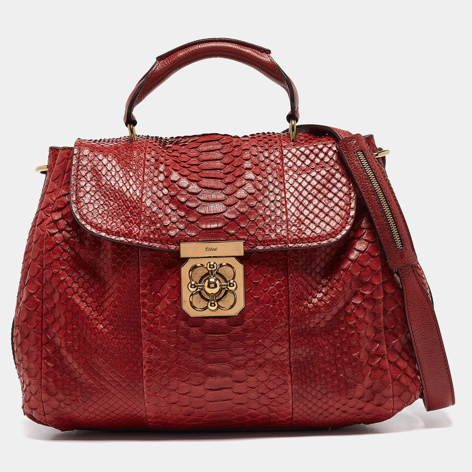 Pre Owned Chloe Red Python and Leather Elsie Top Handle Bag