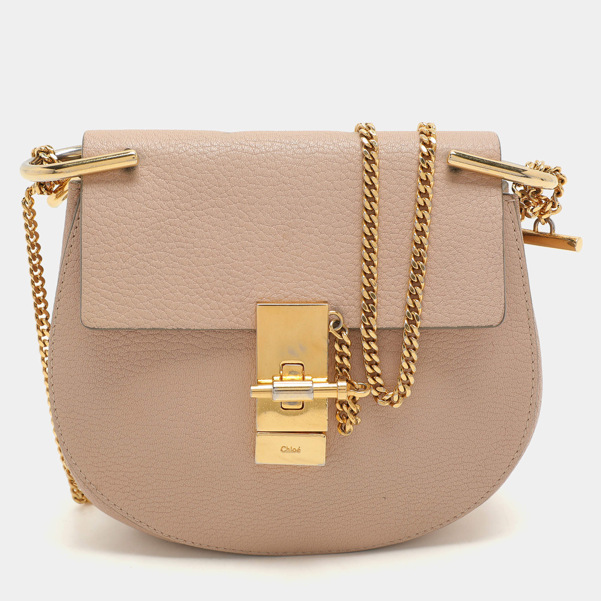Pre Owned Chloe Beige Leather Small Drew Shoulder Bag