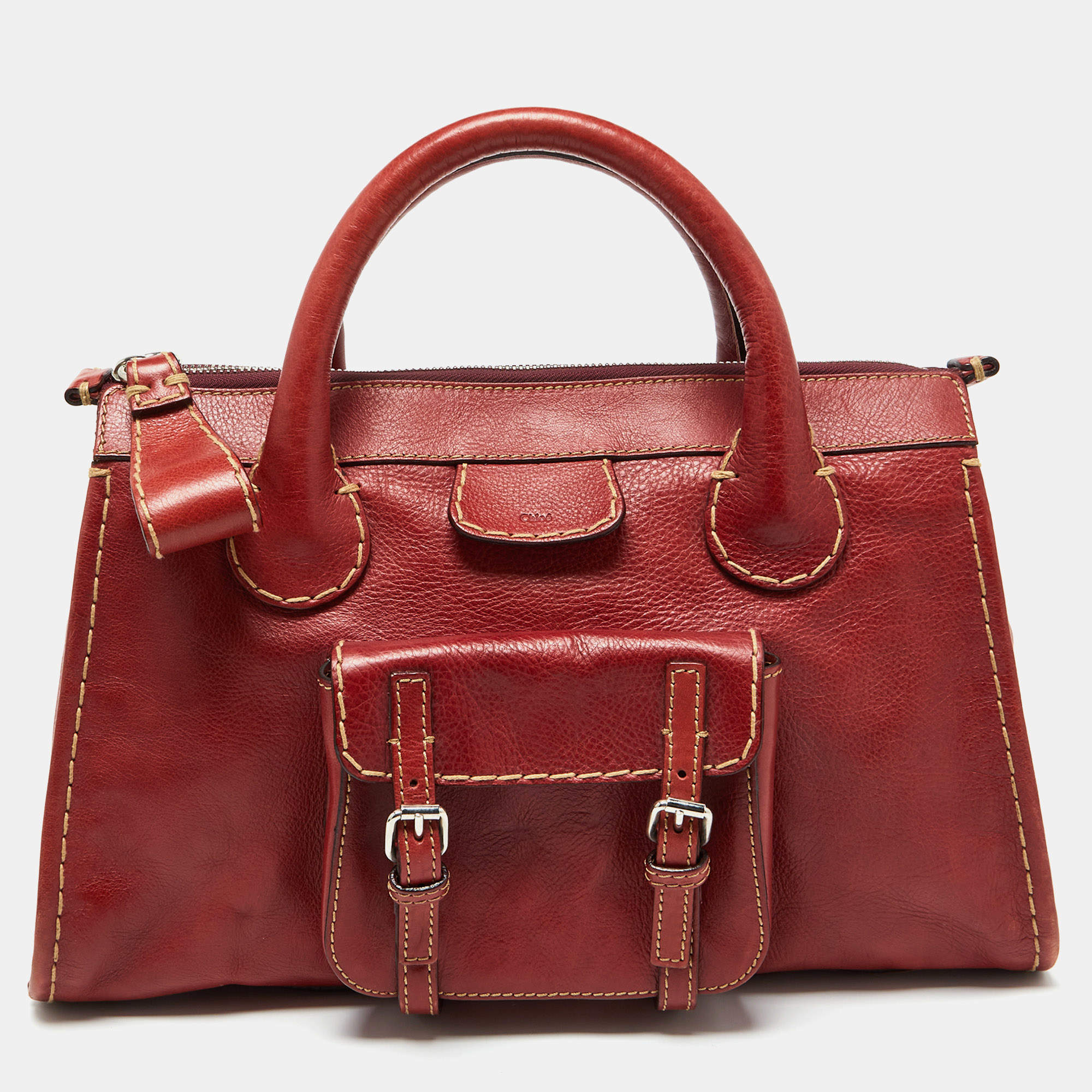 Chloe Red Leather Front Pocket Edith Satchel