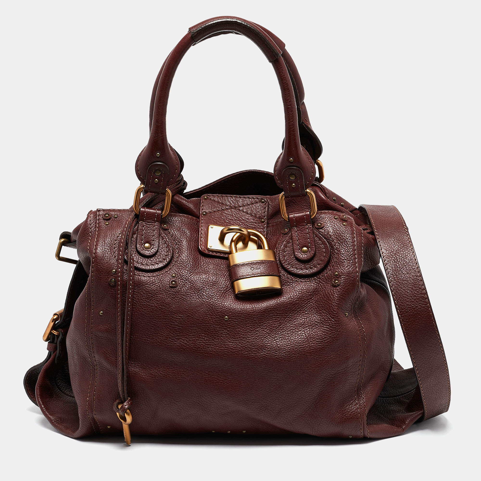 Pre Owned Chloe Burgundy Leather  Large Paddington Shoulder Bag