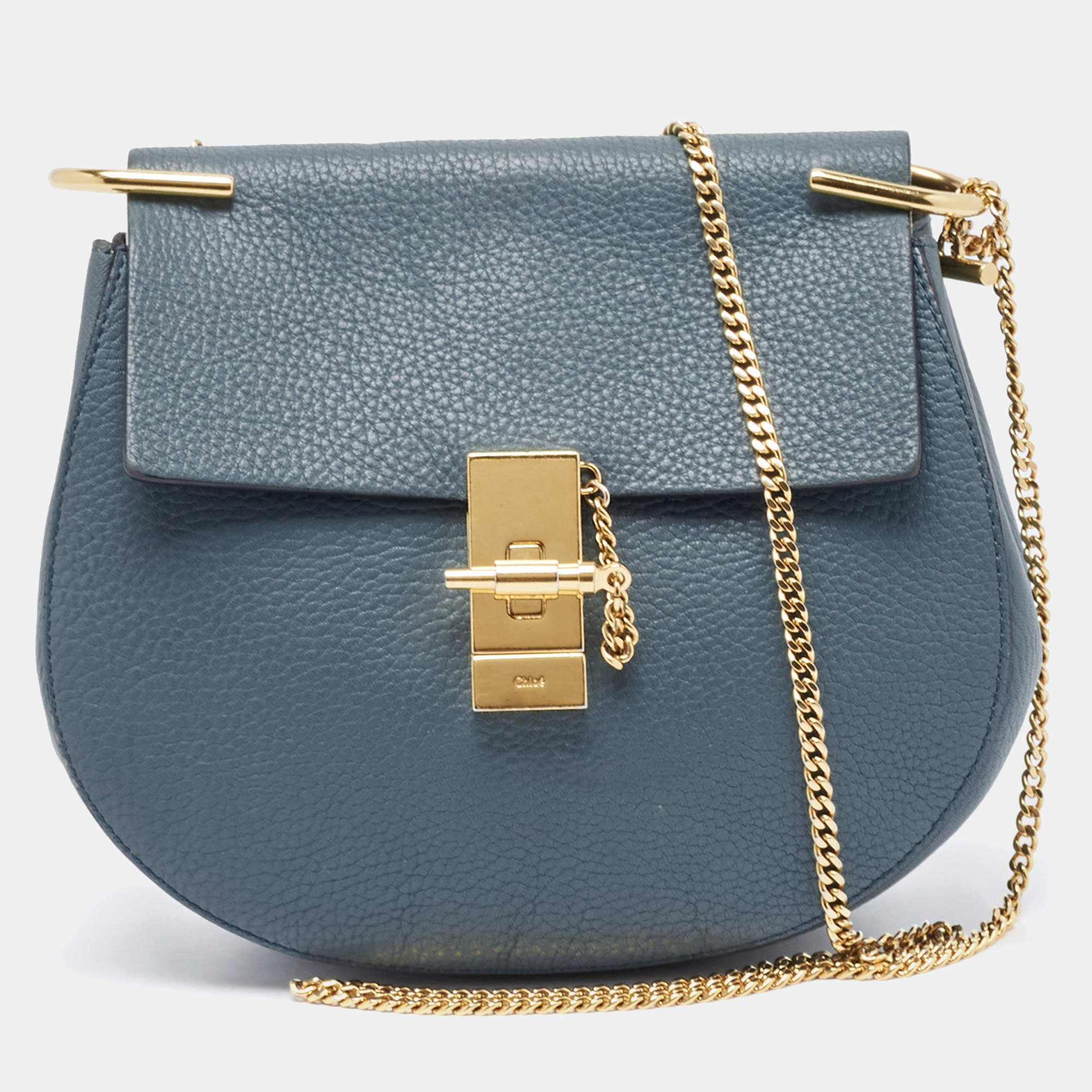 Pre Owned Chloe Blue Leather Medium Drew Shoulder Bag