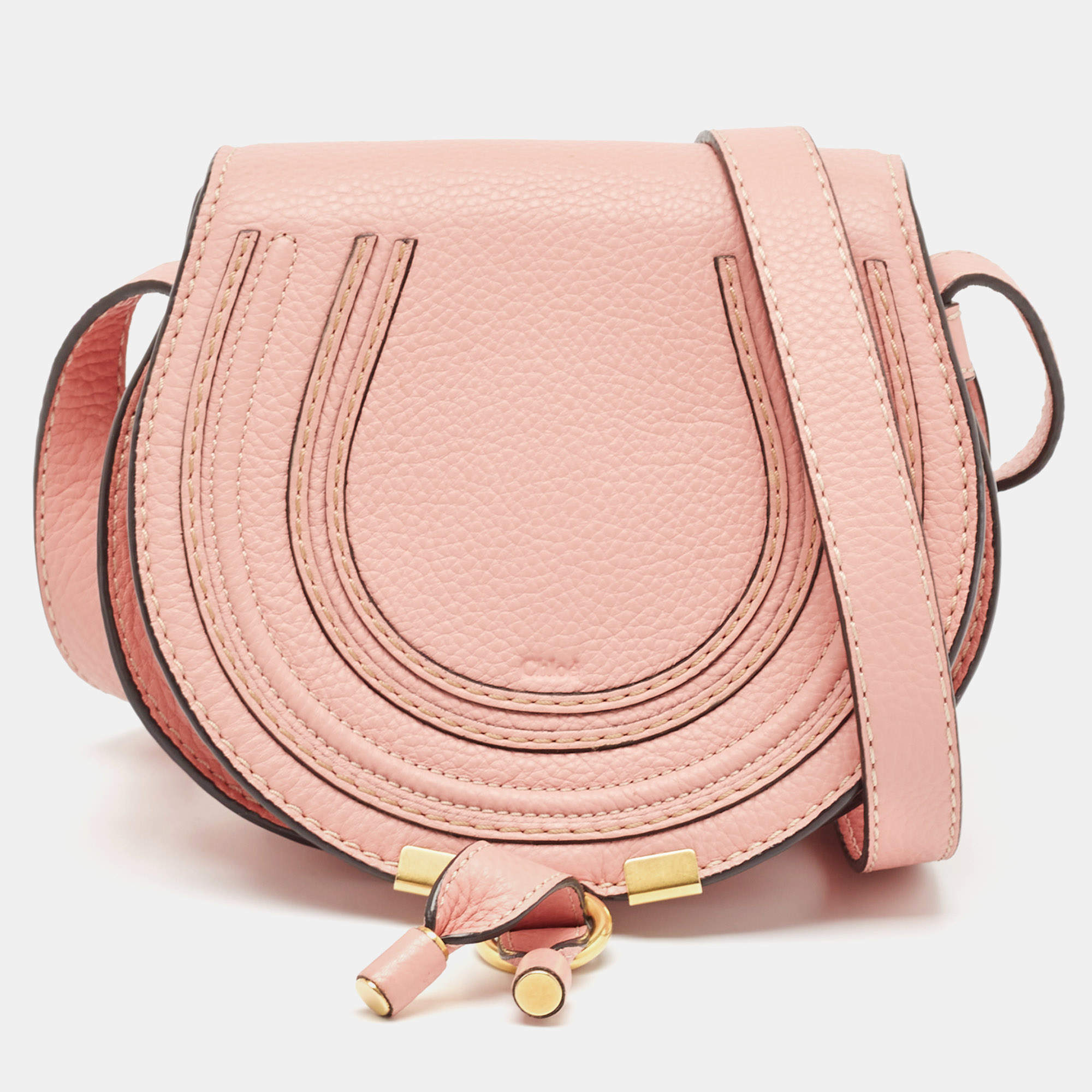 Chloe Light Pink Leather Mini Marcie Crossbody Bag