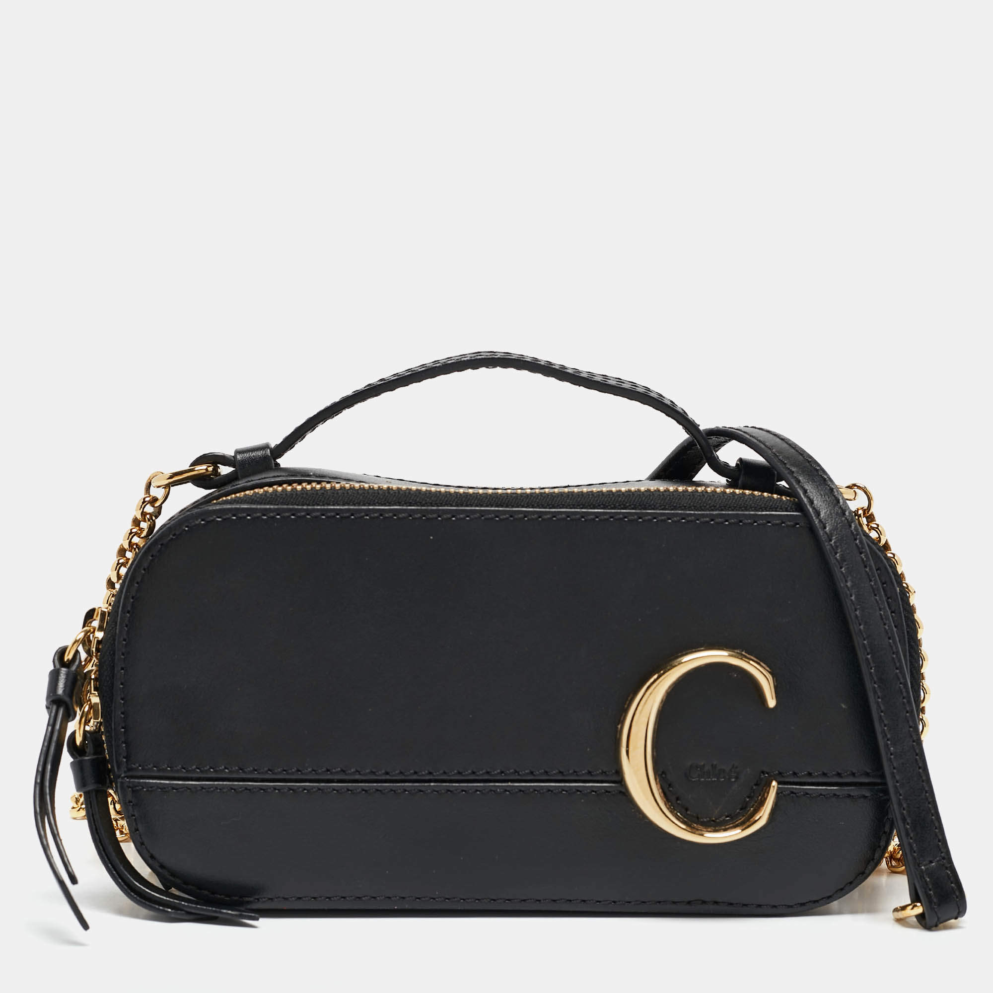 Pre Owned Chloe Black Leather C Vanity Shoulder Bag