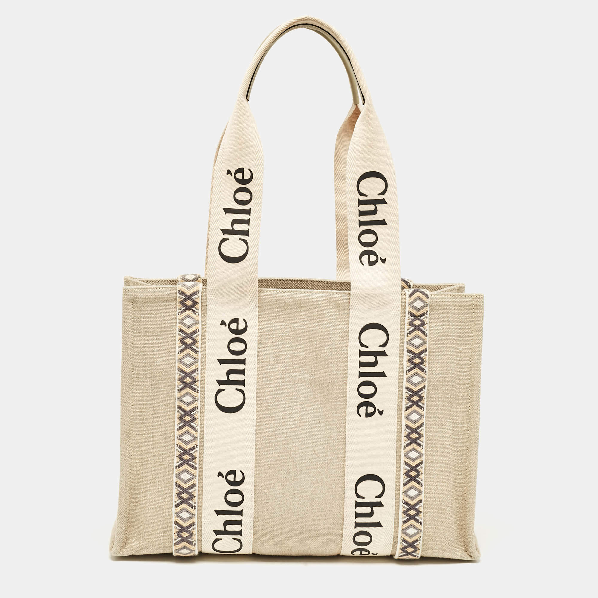 Pre Owned Chloe Beige Canvas Medium Woody Tote