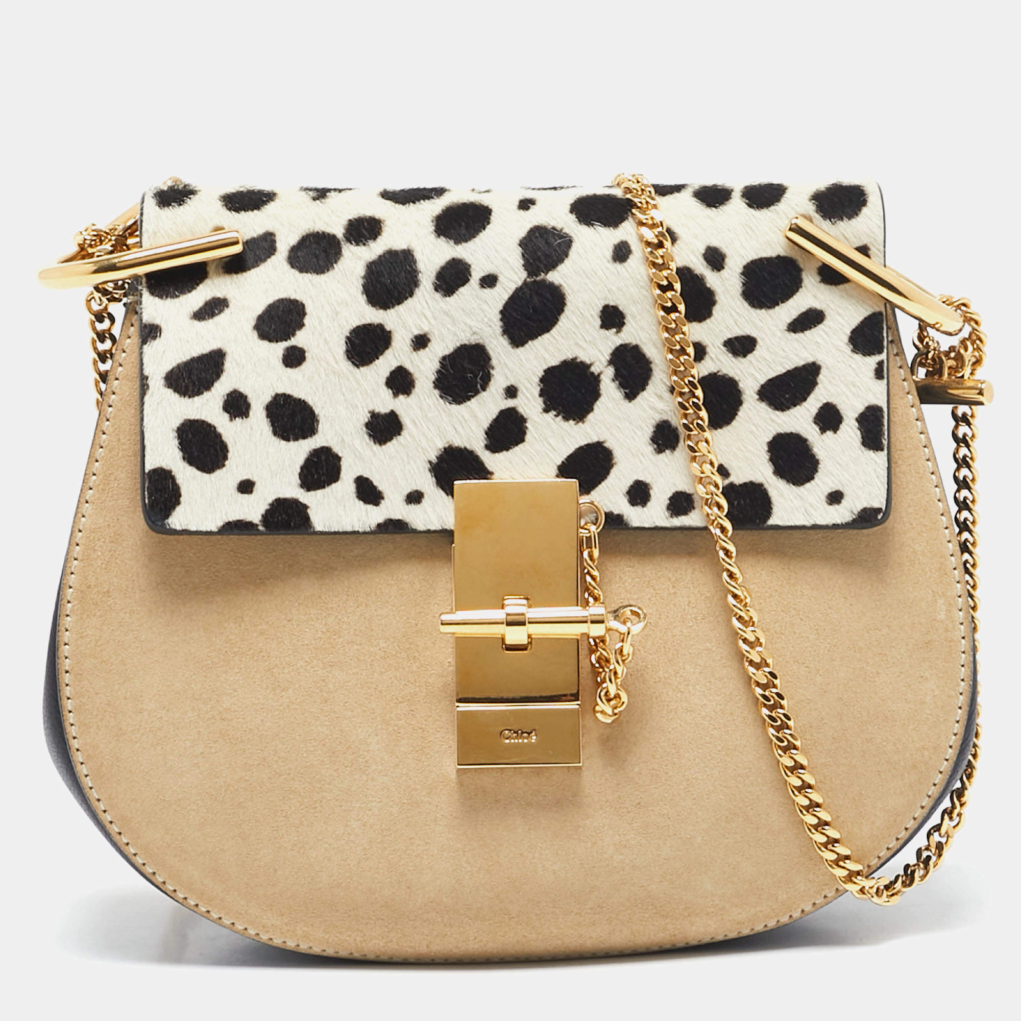 Chloe Multicolor Calf Hair and Leather Small Drew Shoulder Bag