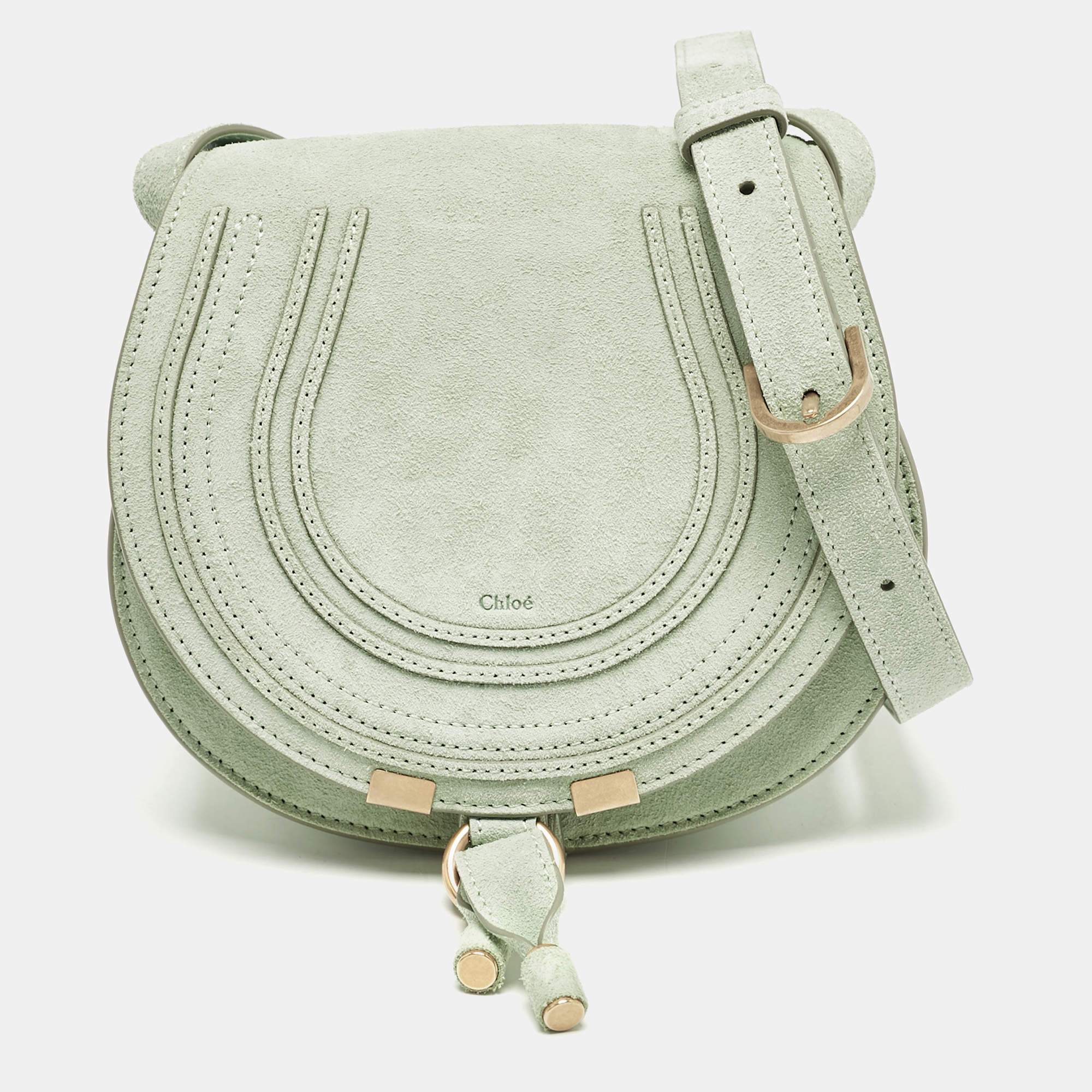 Chloe Light Green Suede and Leather Small Marcie Saddle Bag