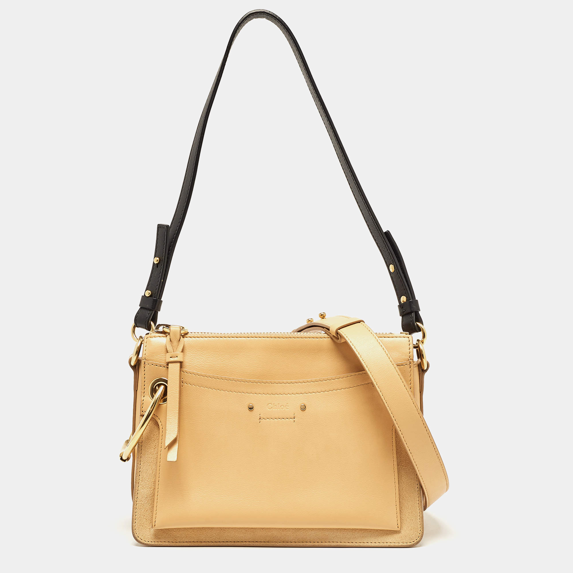 Chloe Beige/Black Leather and Suede Roy Crossbody Bag