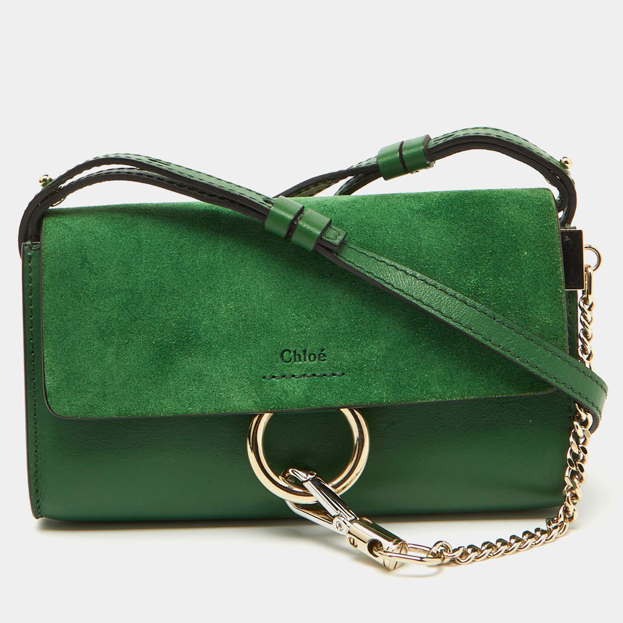 Pre Owned Chloe Green Leather and Suede Mini Faye Crossbody Bag