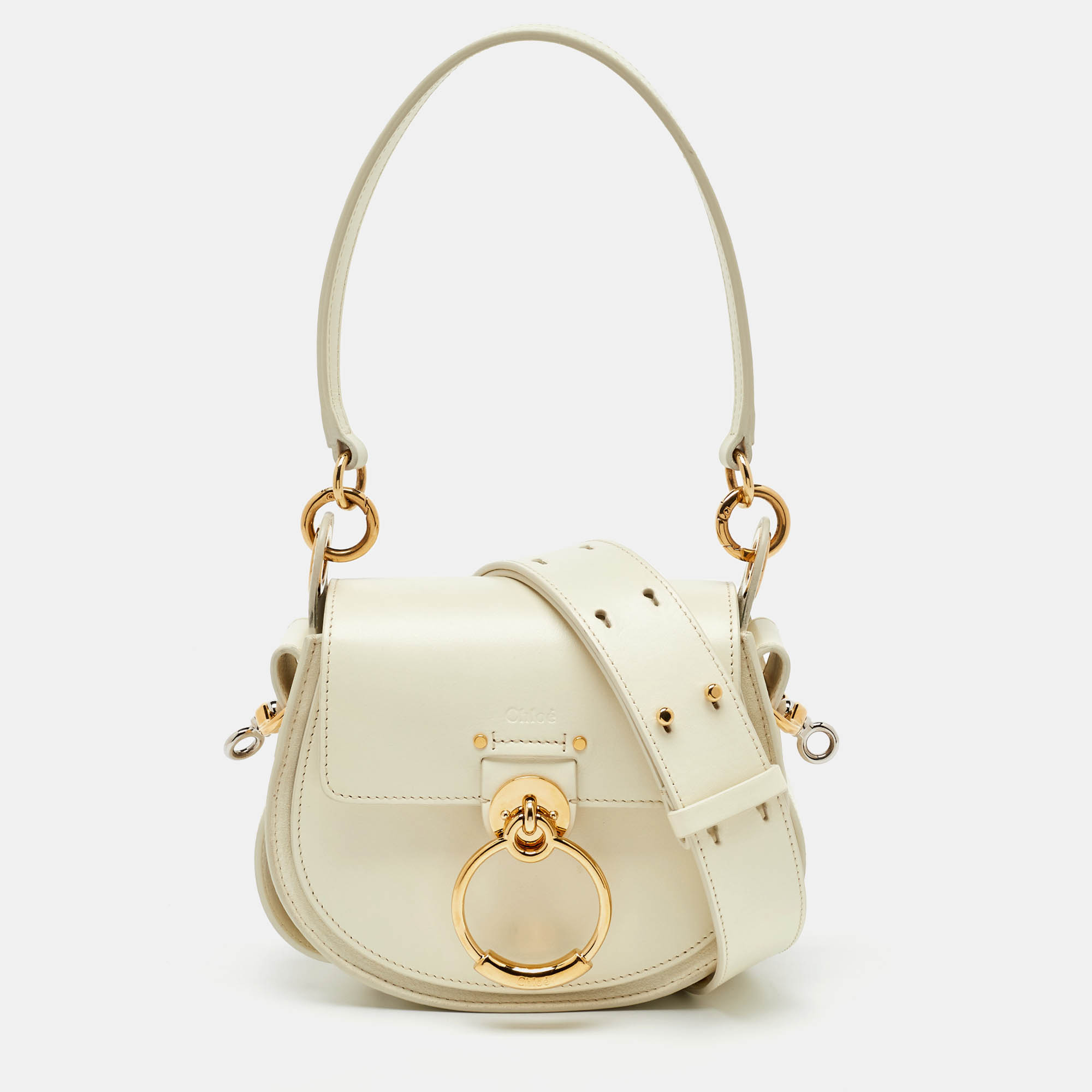 مملوكة مسبقًا Chloe White Leather and Suede Small Tess Shoulder Bag