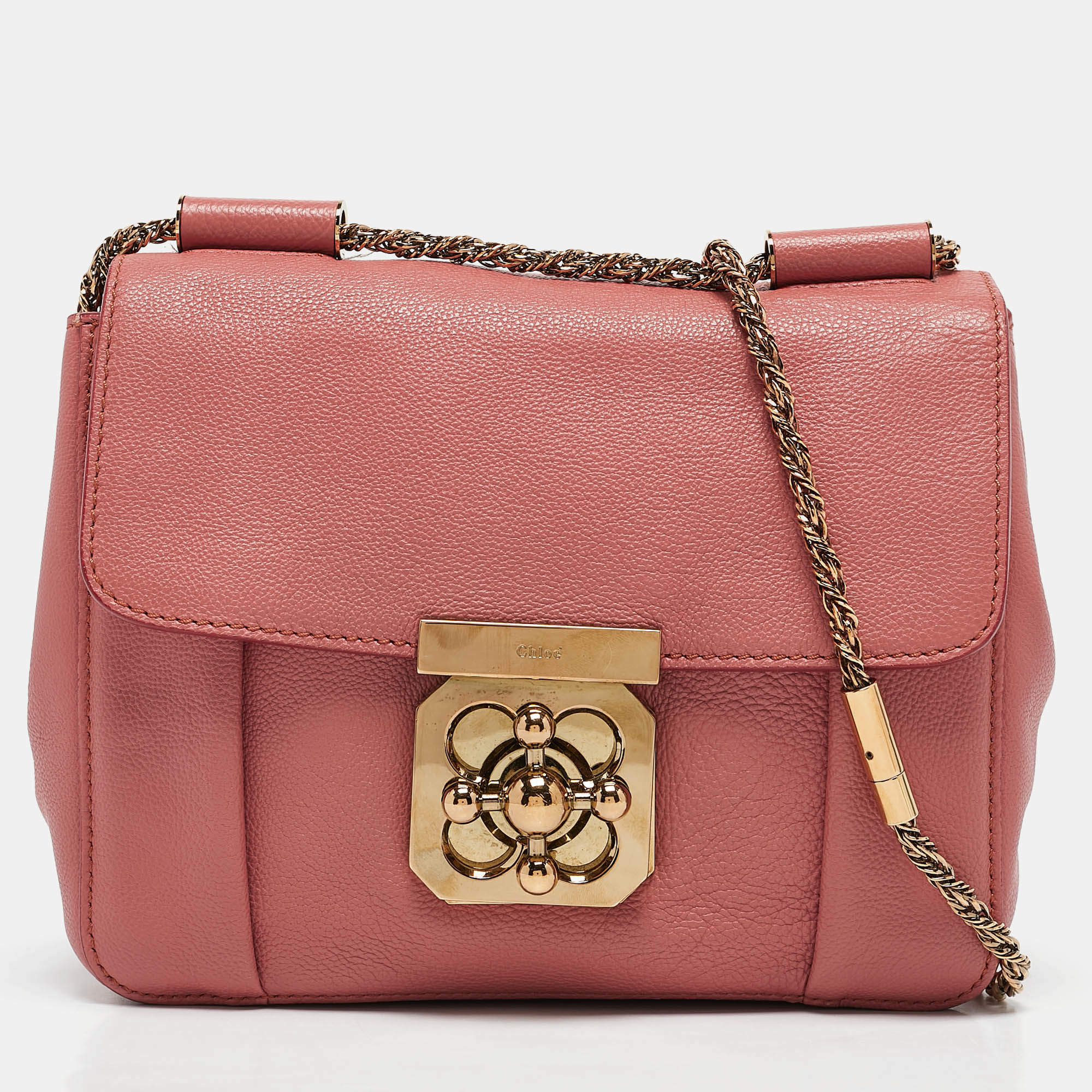 Chloe Rose Pink Leather Small Elsie Chain Shoulder Bag
