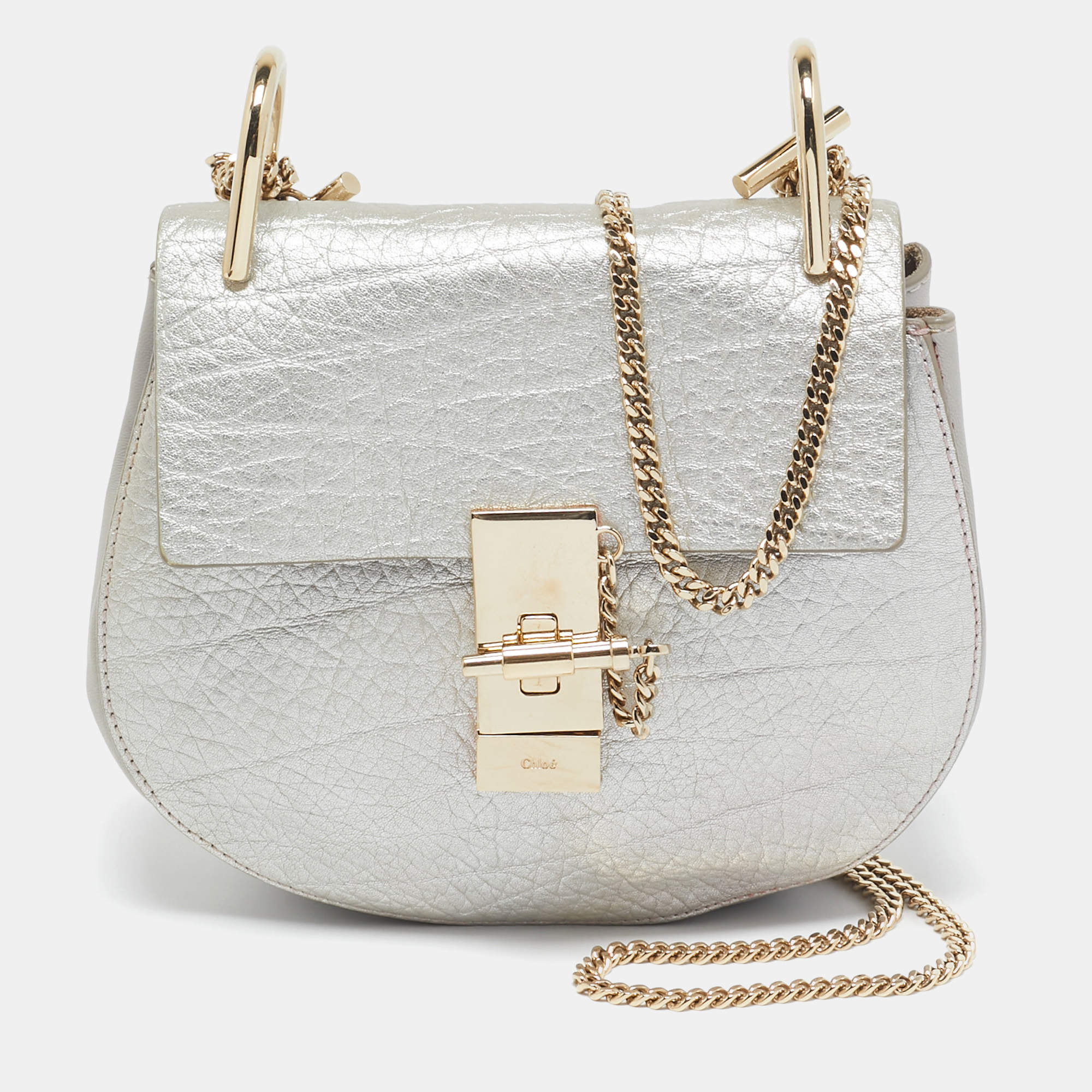 Chloé Silver/Grey Leather Mini Drew Chian Shoulder Bag