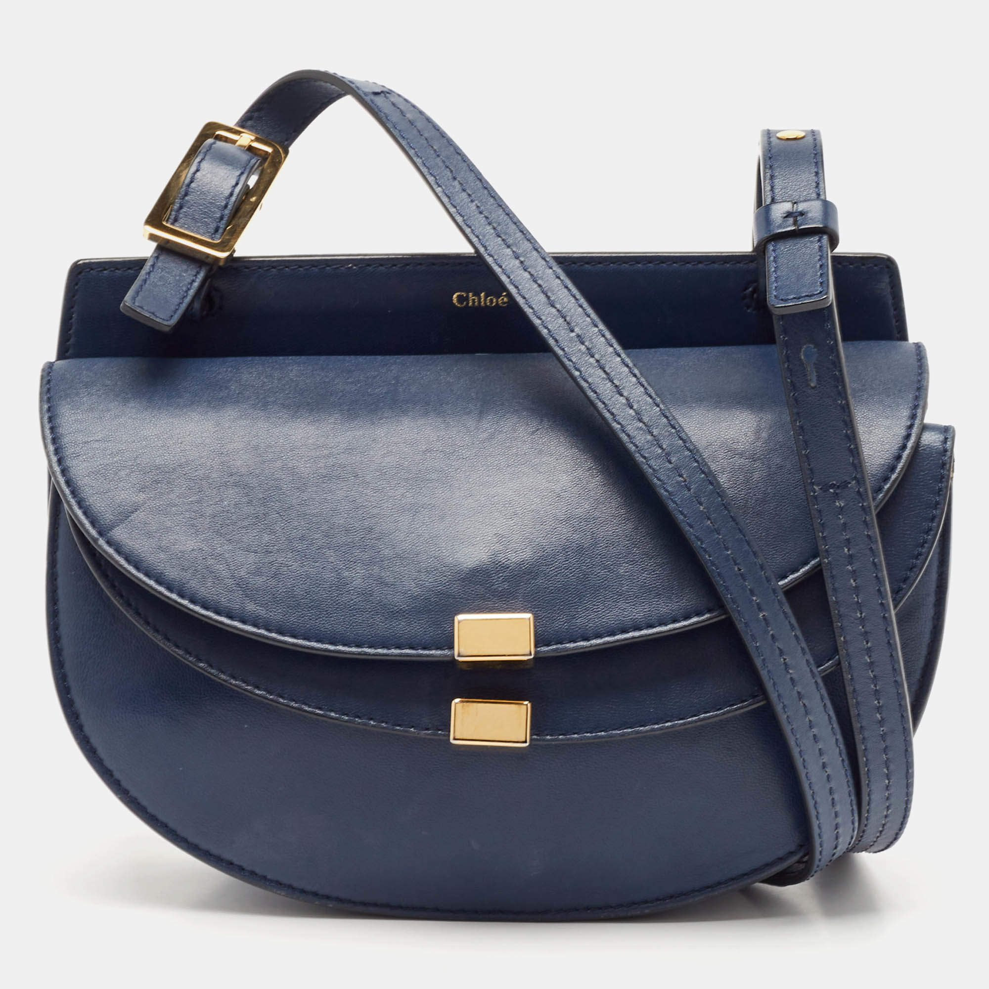 مملوكة مسبقًا Chloe Blue Leather Mini Georgia Crossbody Bag
