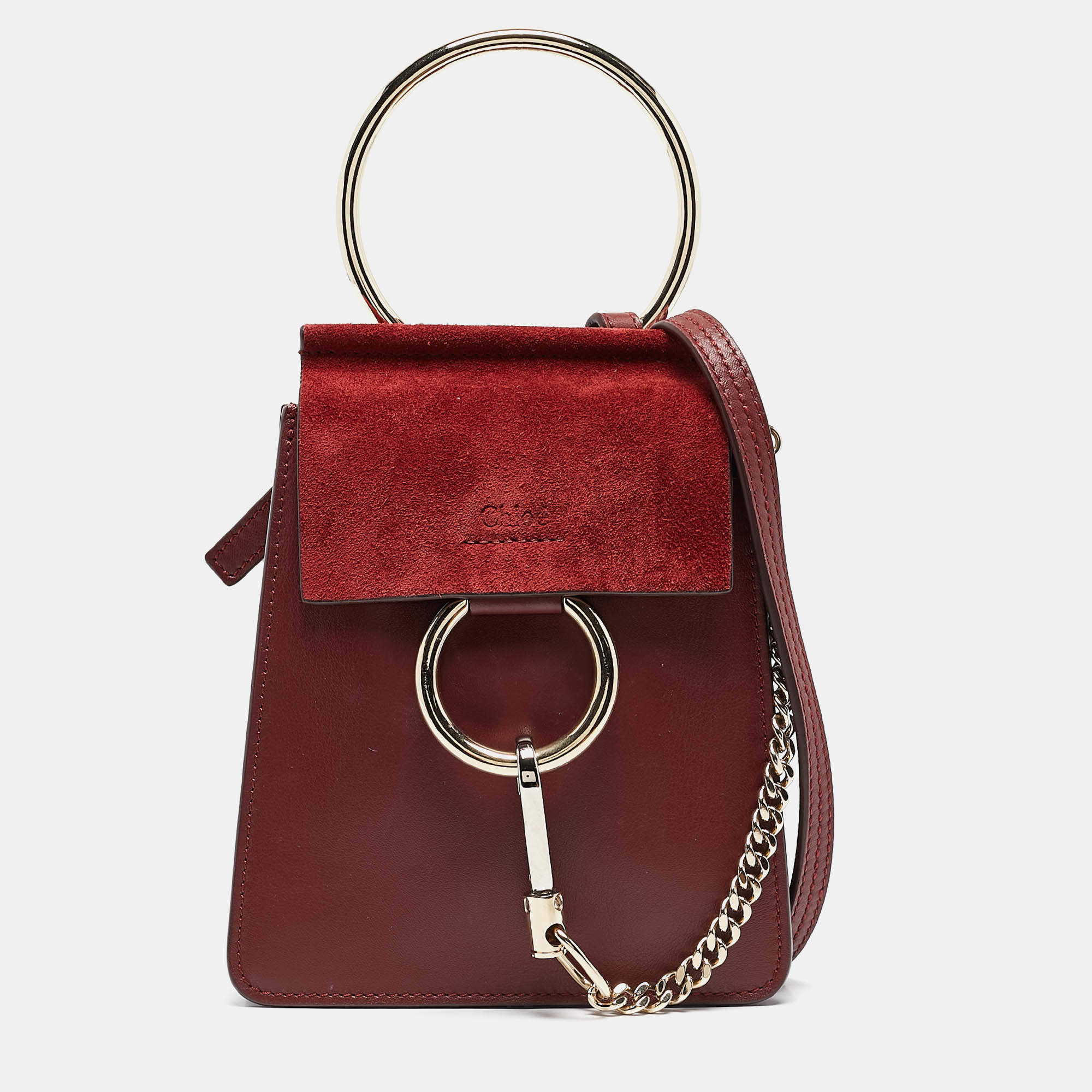 Pre Owned Chloe Burgundy/Red Leather and Suede Mini Faye Crossbody Bag