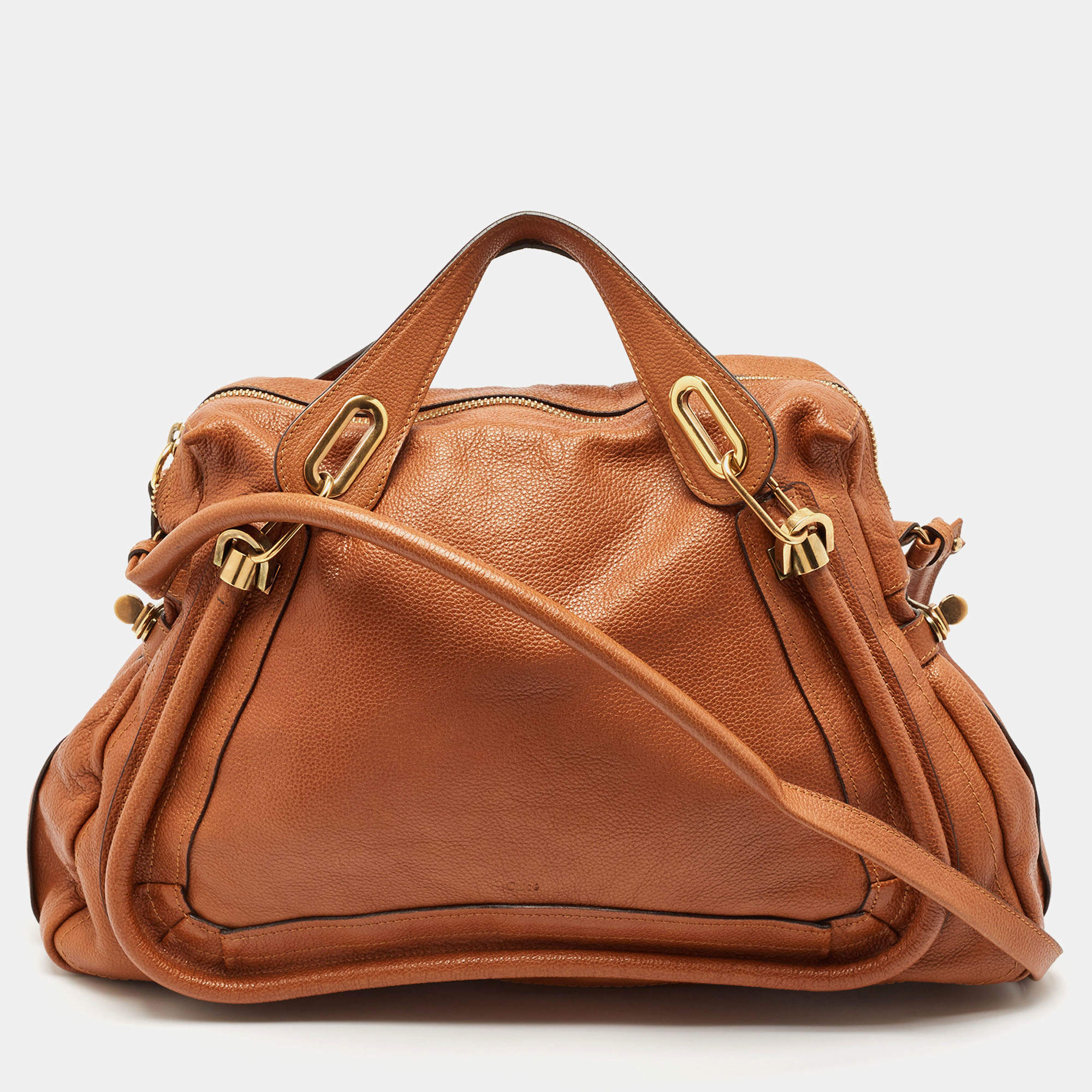 Chloé Brown Leather Large Paraty Shoulder Bag