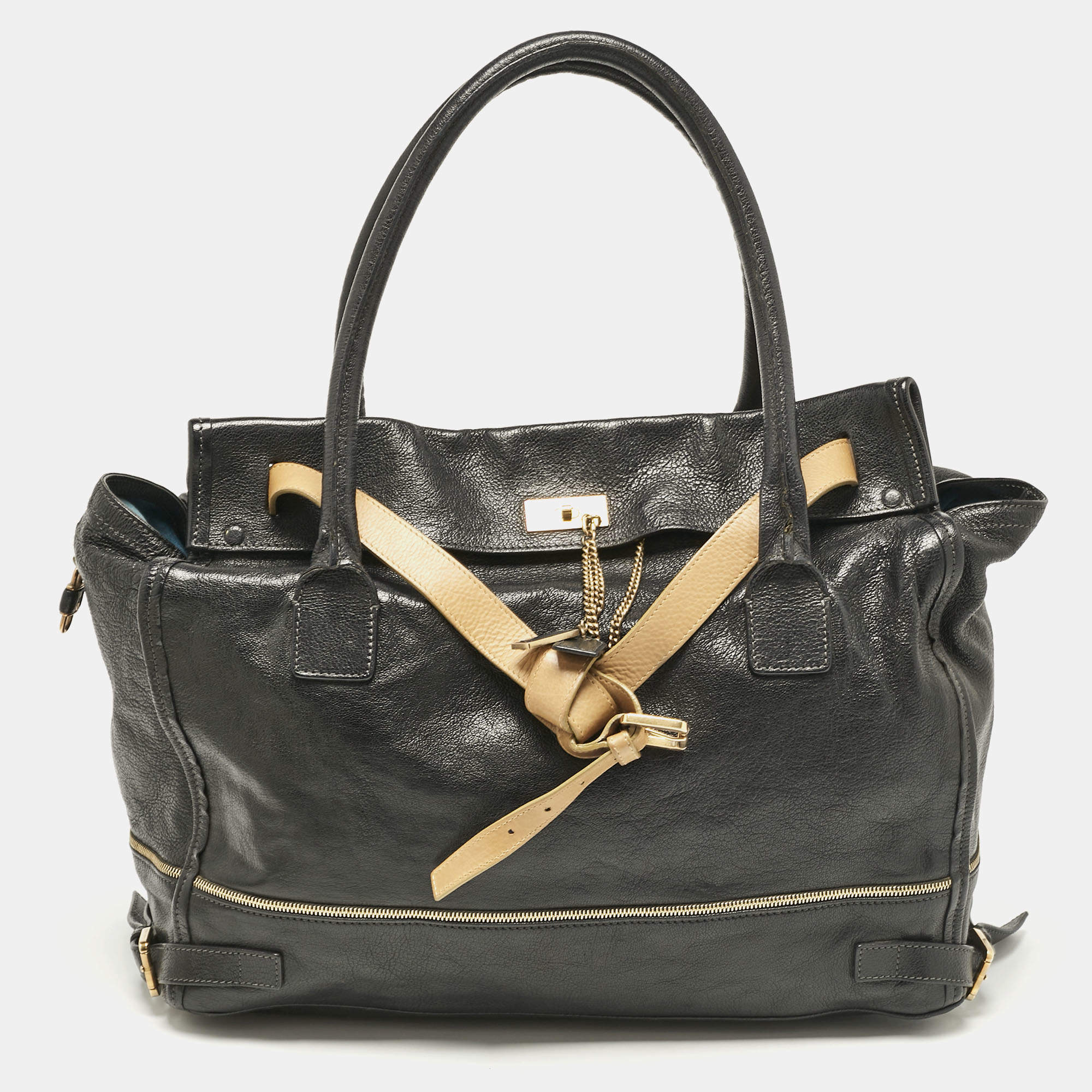 Pre Owned Chloe Black/Tan Leather Marlow Tote