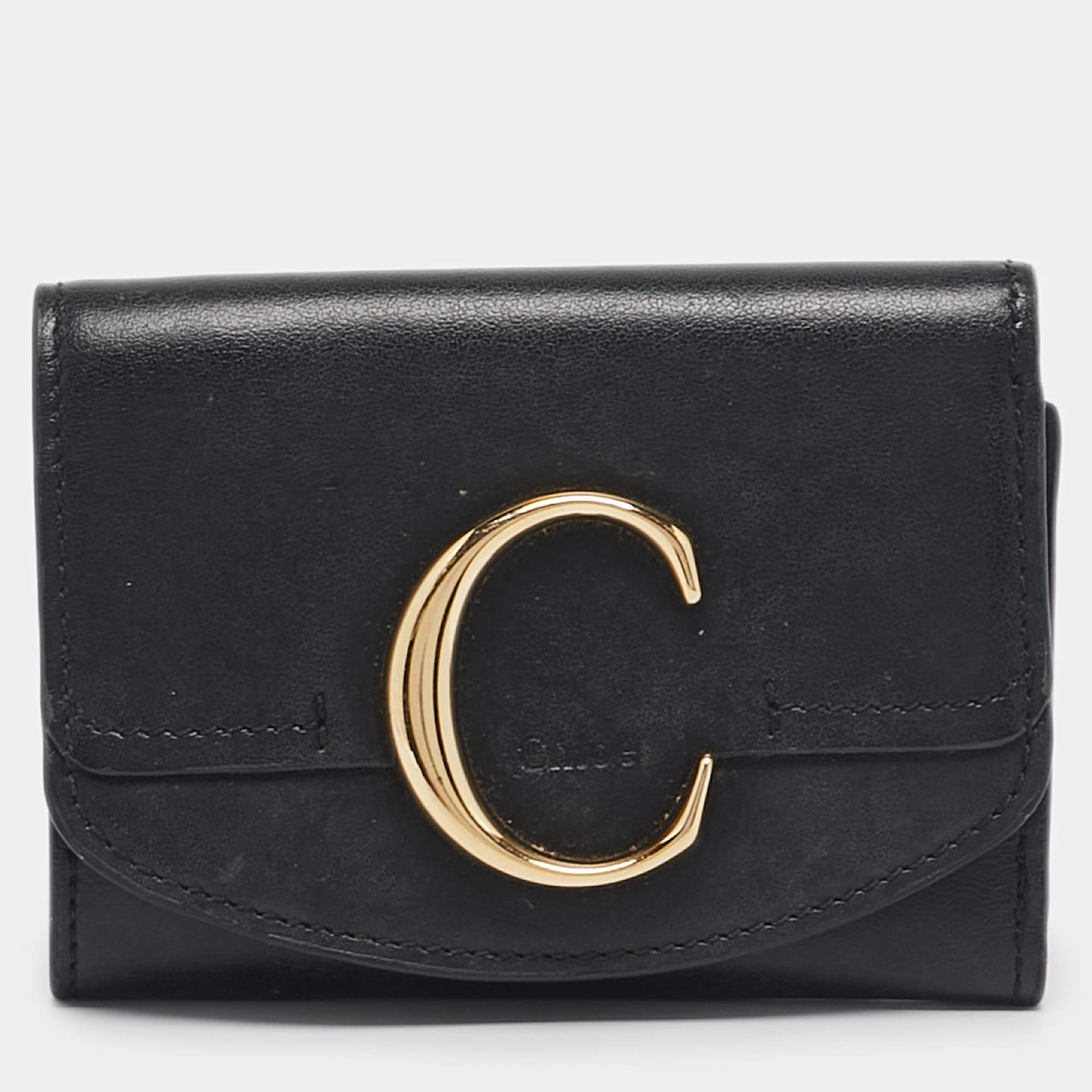 Chloe Black Leather C Trifold Wallet