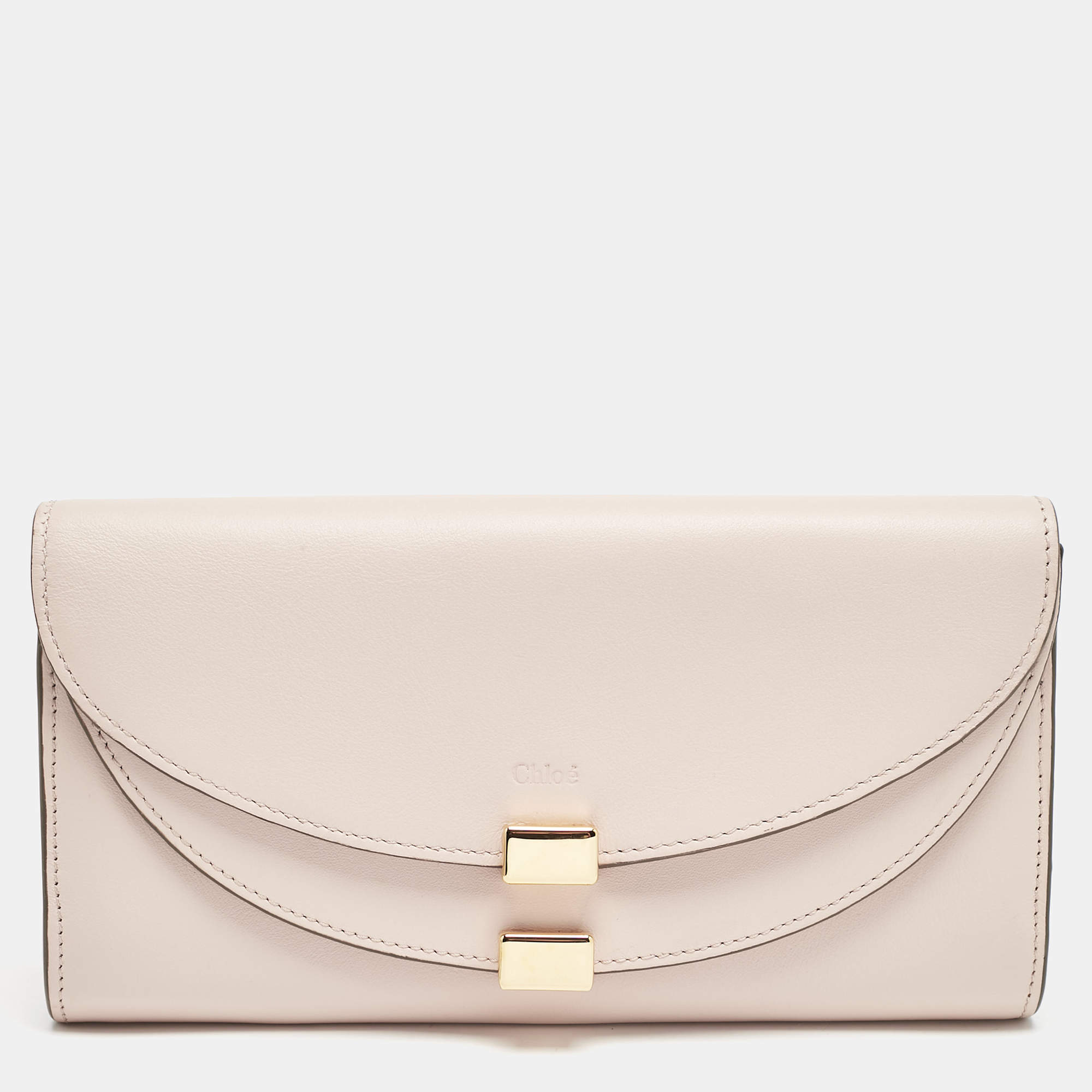 Pre Owned Chloe Beige Leather Georgia Flap Continental Wallet