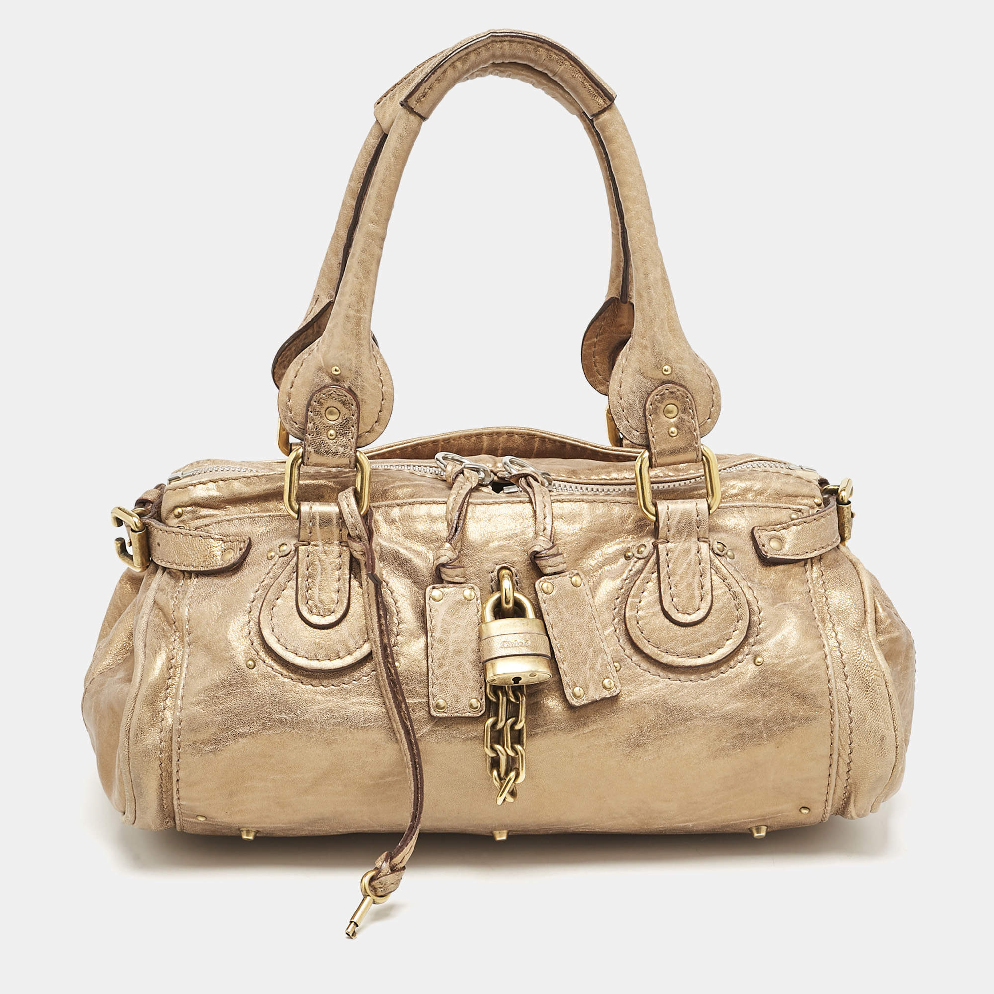 Pre Owned Chloe Gold Leather Medium Paddington Satchel