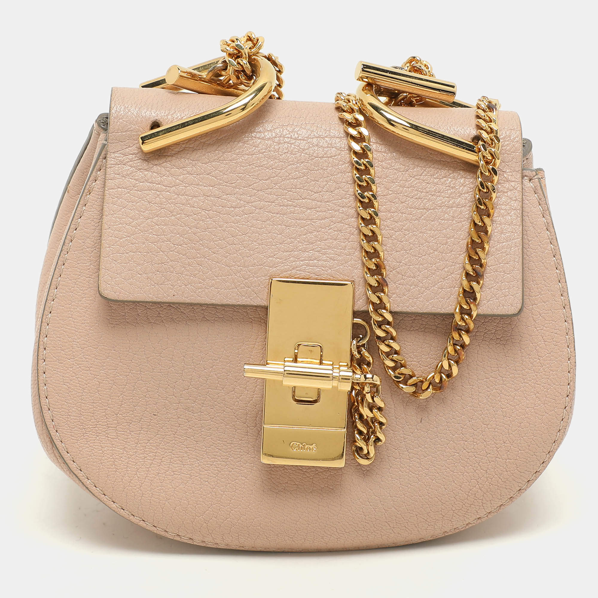 Chloe Peach Leather Nano Drew Shoulder Bag