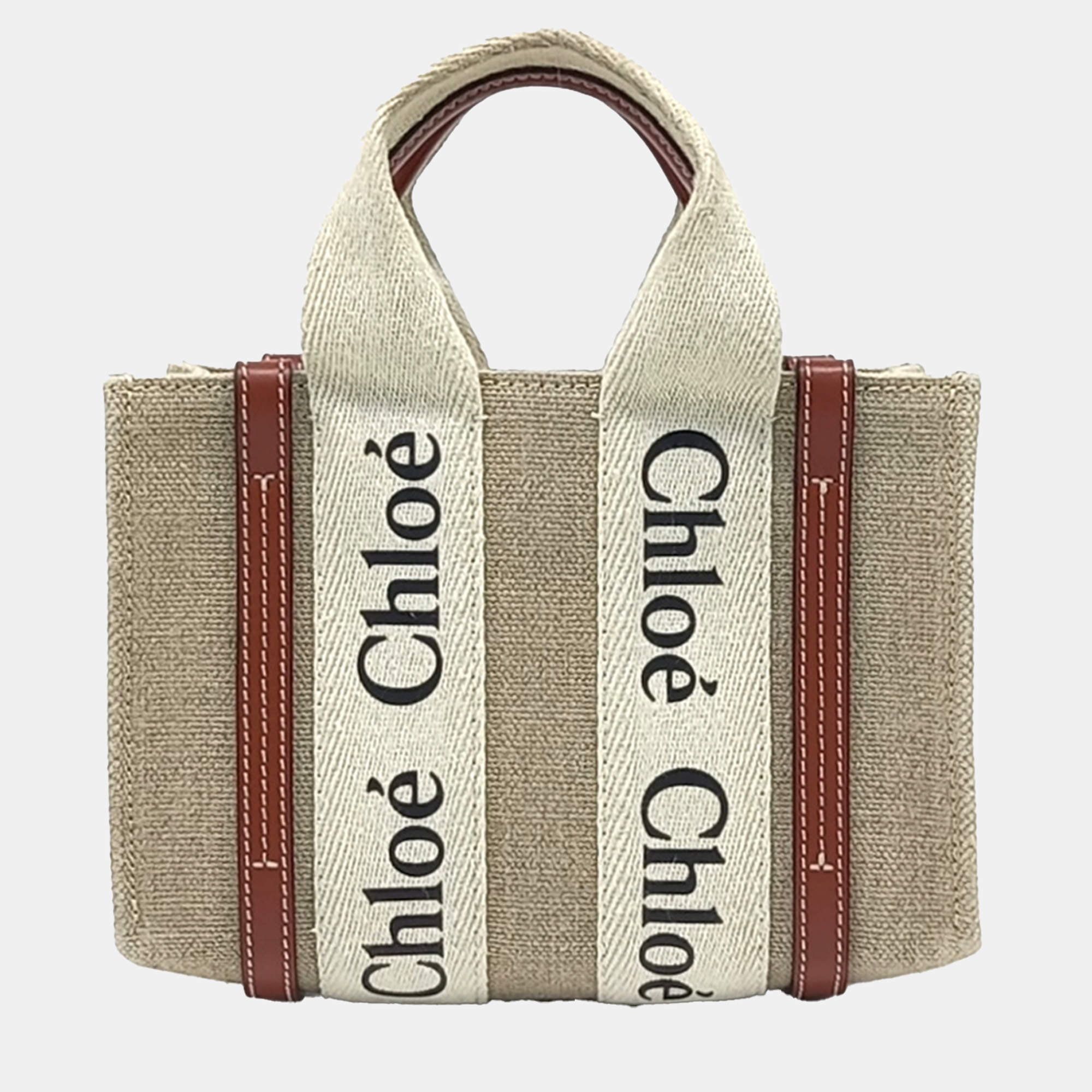 Chloe Beige Fabric Woody Mini Bag