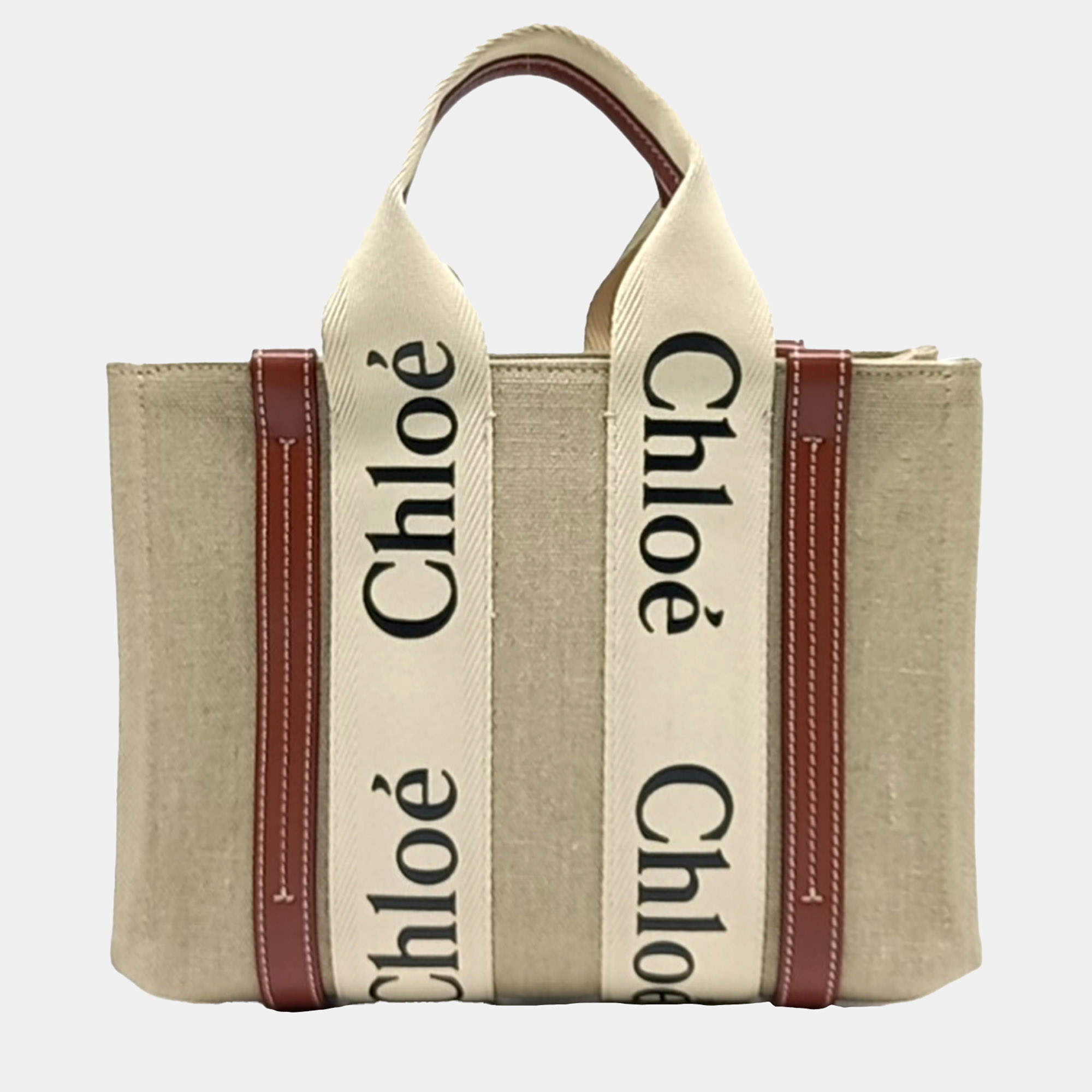 Pre Owned Chloe Beige Brown Fabric Woody Small Bag