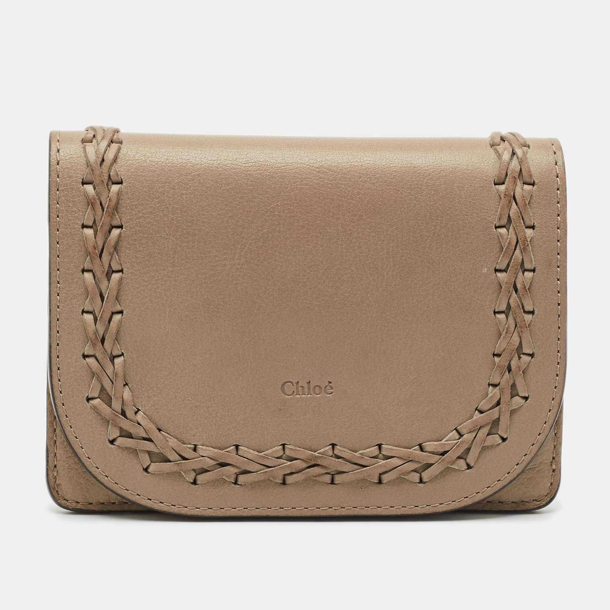 Chloe Grey Leather Braided Flap Card Case