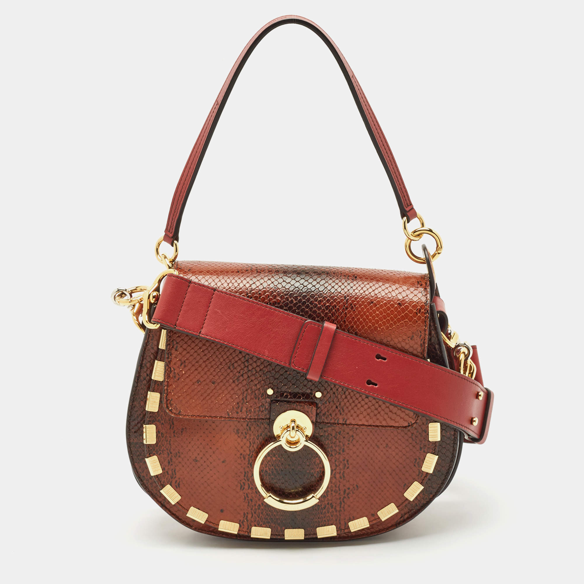Chloe Tricolor Snake Embossed Leather Large Tess Shoulder Bag