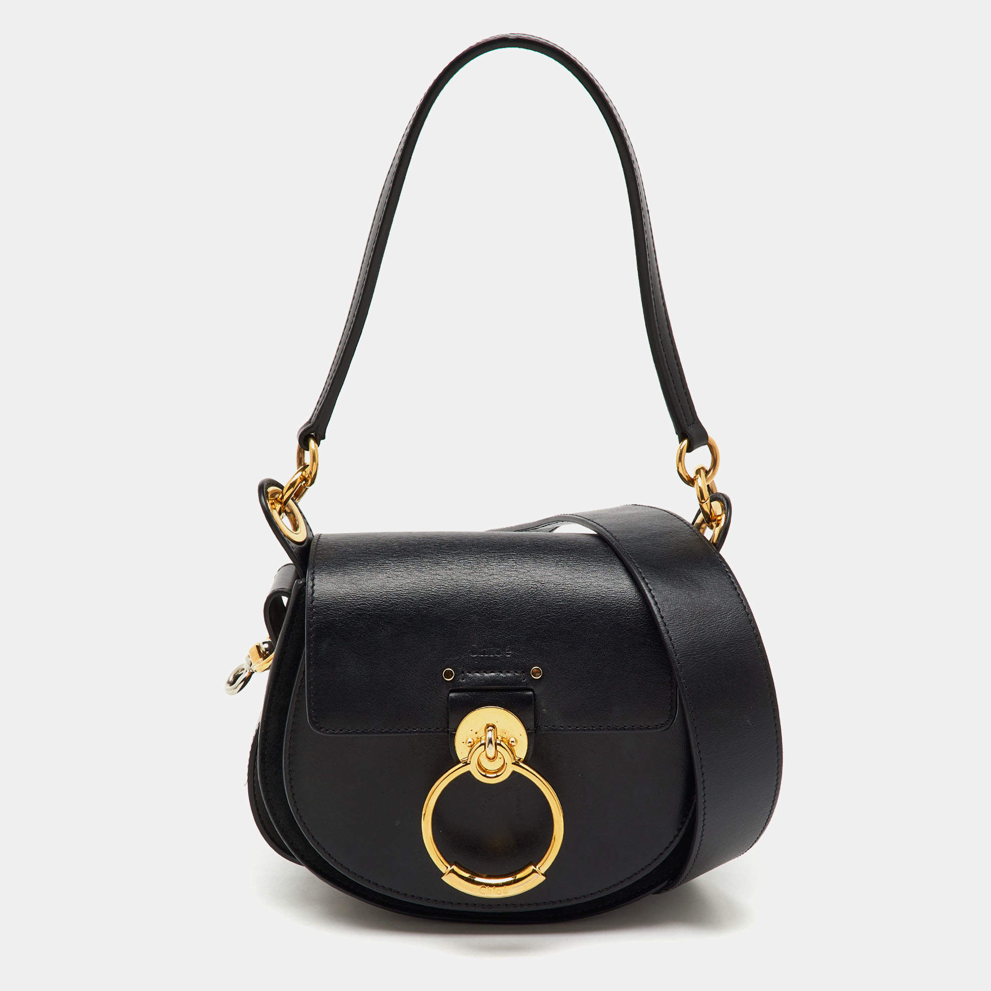 Chloe Black Leather and Suede Small Tess Shoulder Bag